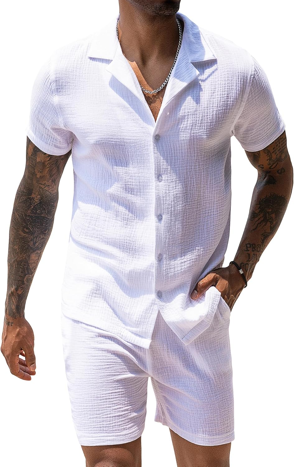 URRU Mens 2 Piece Outfits Summer Fashion Short Sleeve Shirt and Shorts Set Beach Tropical Vacation Outfits Sets