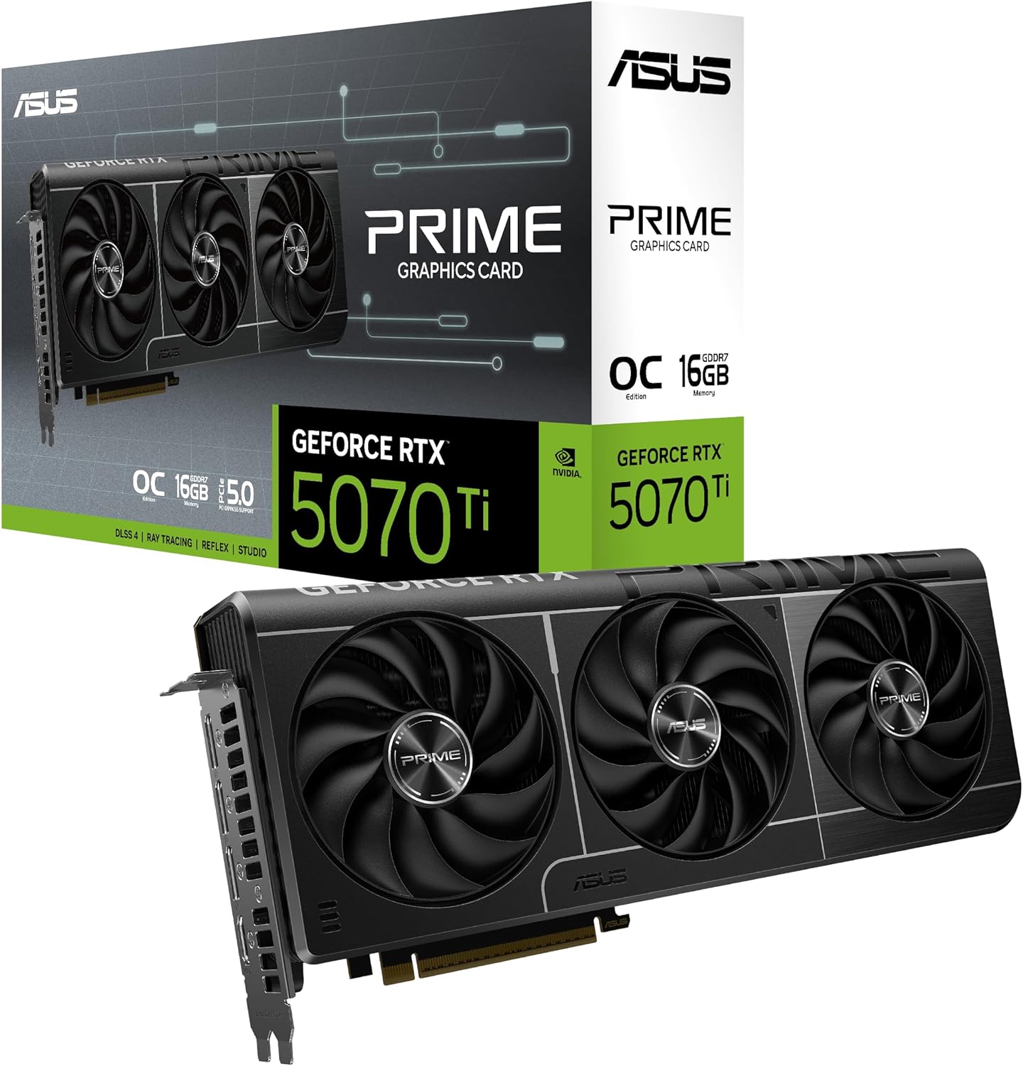 ASUS SFF-Ready Prime NVIDIA GeForce RTX 5070 Ti 16GB GDDR7 OC Edition 16GB GDDR7 Graphics Card (PCIe 5.0, HDMI/DP 2.1, 2.5-Slot, Axial-tech Fans, Dual BIOS), 3 Year Warranty