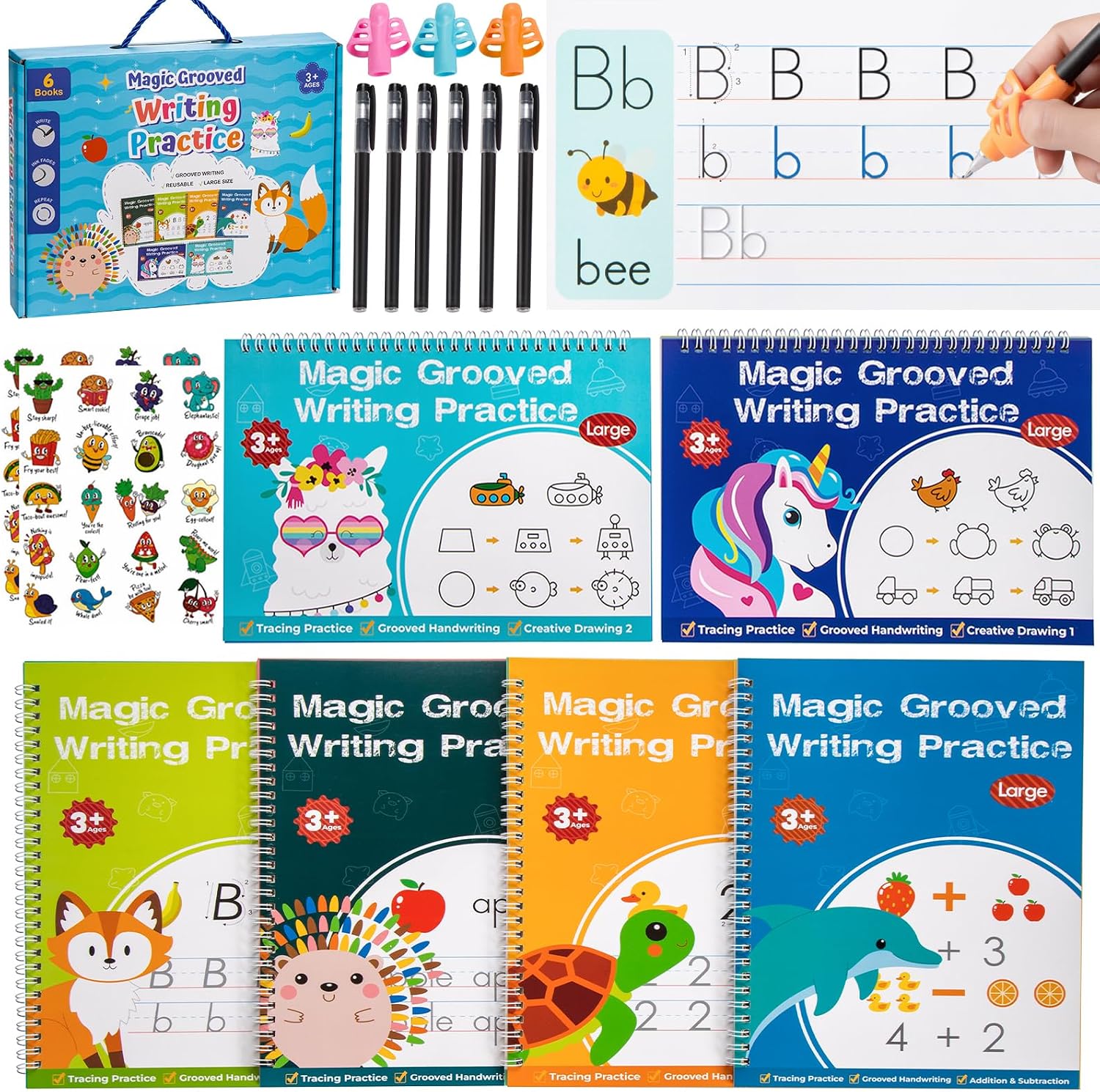 Magic Grooved Writing Practice, Tiny Thinkers Reusable Indented Handwriting Practice for Kids 3-5, Your Little Explorer Motor Magic Happy Writer System Children Set Age 6-8 for Preschool Kindergarten