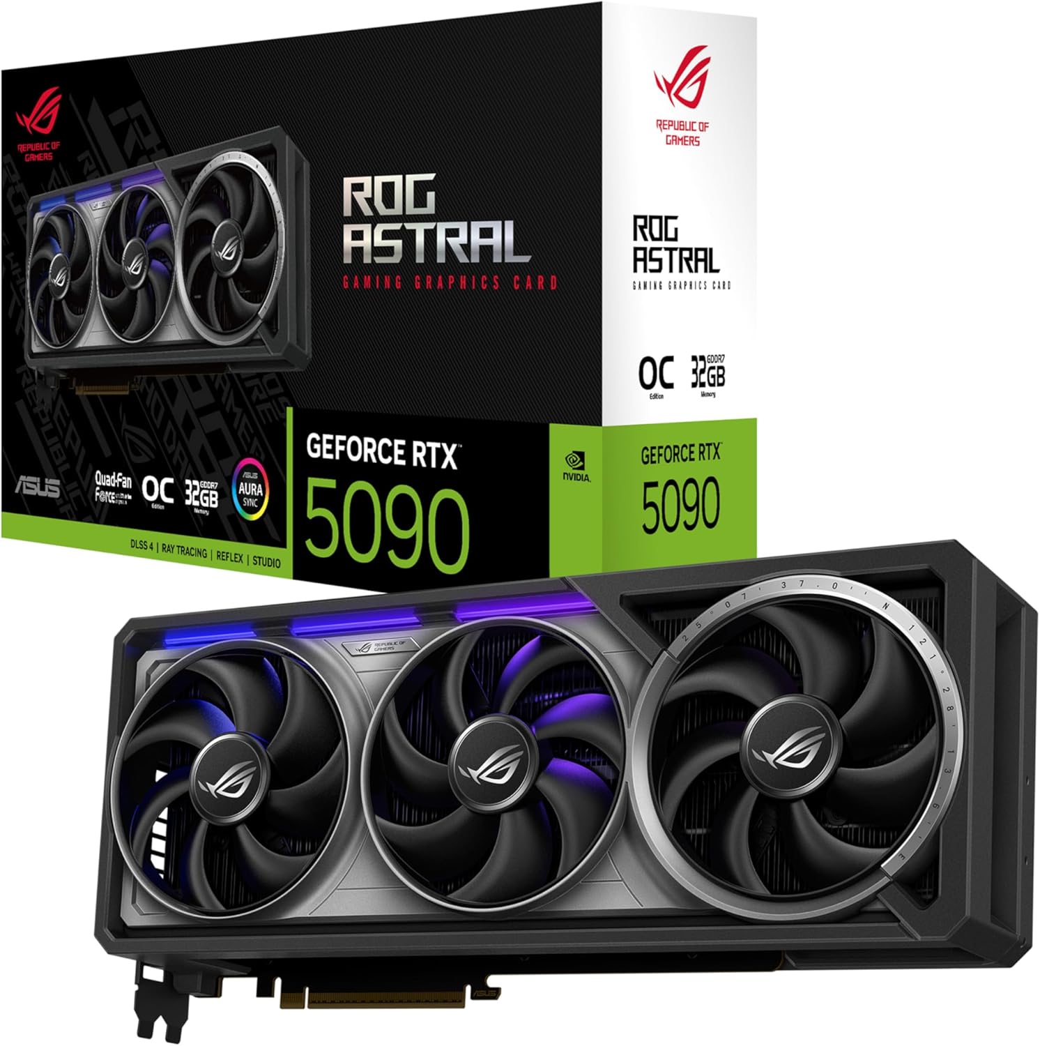 ASUS ROG Astral NVIDIA GeForce RTX 5090 32GB GDDR7 OC Edition Gaming Graphics Card (PCIe 5.0, HDMI/DP 2.1, 3.8-Slot, 4-Fan Design, Axial-tech Fans, Patented Vapor Chamber), 3 Year Warranty