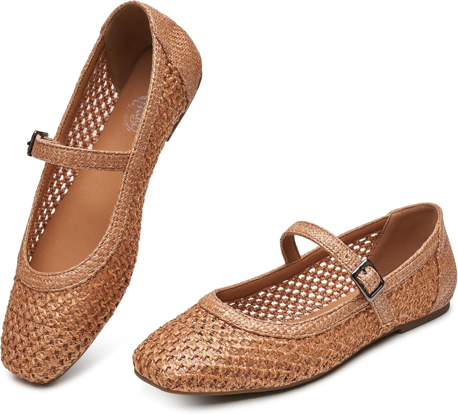 Trary Mary Jane Shoes Women Woven Flats for Women Dressy Ballet Flats Squared Toe Mary Jane Flats Shoes