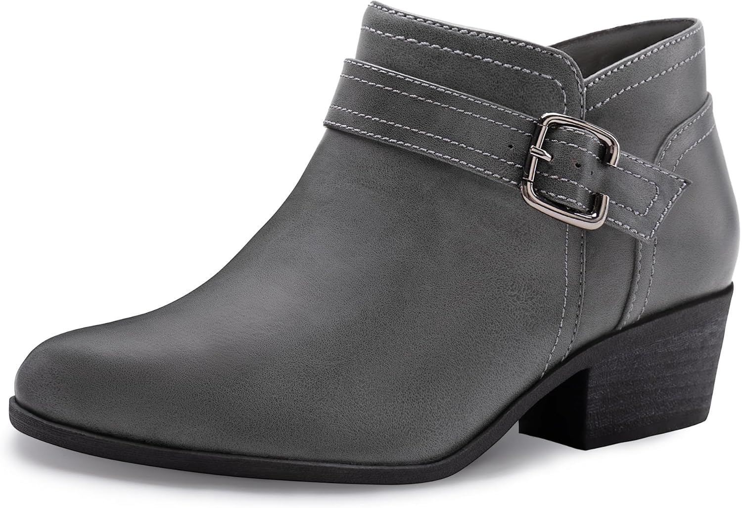 Athlefit Women's Chunky Low Heel Ankle Boots Classic Pointed Toe Side Zipper Booties