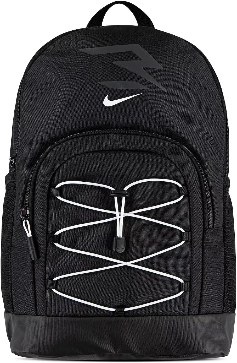 Nike 3BRAND Kids Blitz Bungee Backpack for School, Black/White | Padded 17-inch laptop sleeve and 2 mesh bottle pockets. Bookbag for boys, girls, sports, gym, and travel.