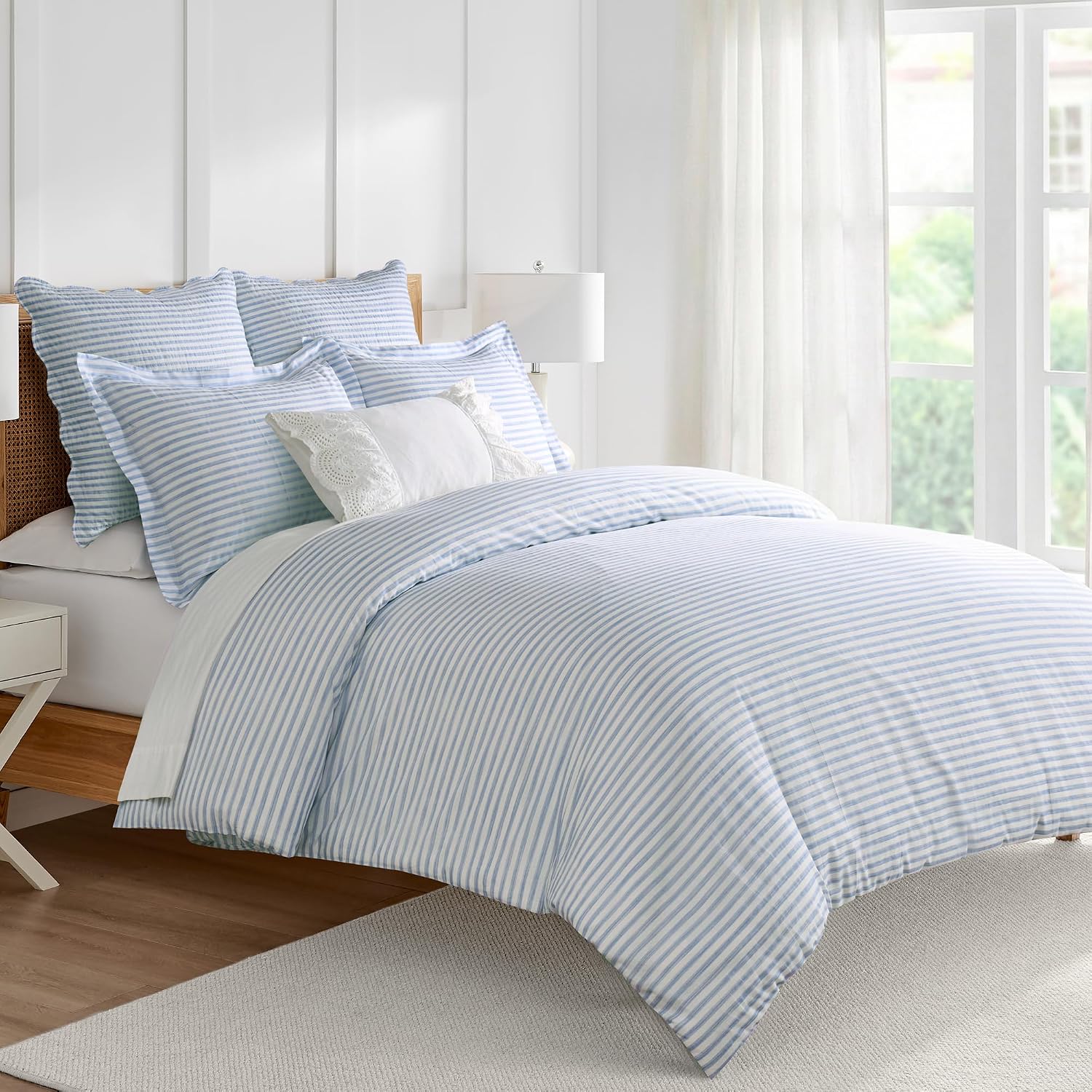 Levtex Home Martha Stripe Blue Reversible King/Cal King Comforter Set (106x94in) with 2 Pillowcases (36x20in) - Stripe Bedding - Blue, White - Cotton King Size Comforter Set - Lofty, Soft