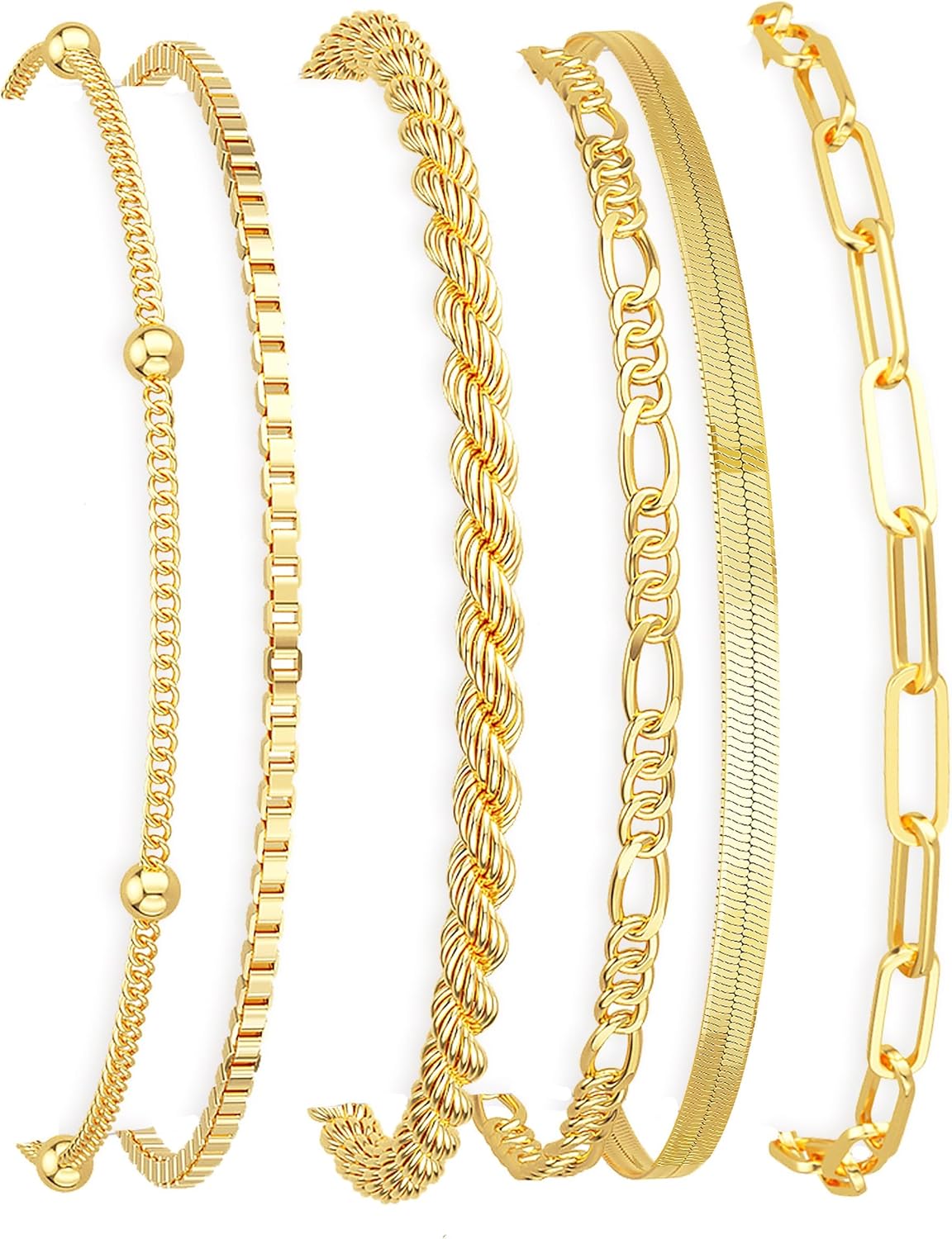 DEARMAY Gold Bracelets for Women Waterproof, 14K Gold Plated Stackable Jewelry Sets Non Tarnish Trendy Thin Dainty Cuban Link Paperclip Chain Bracelet Stack Fashion Accessories Gifts for Womens