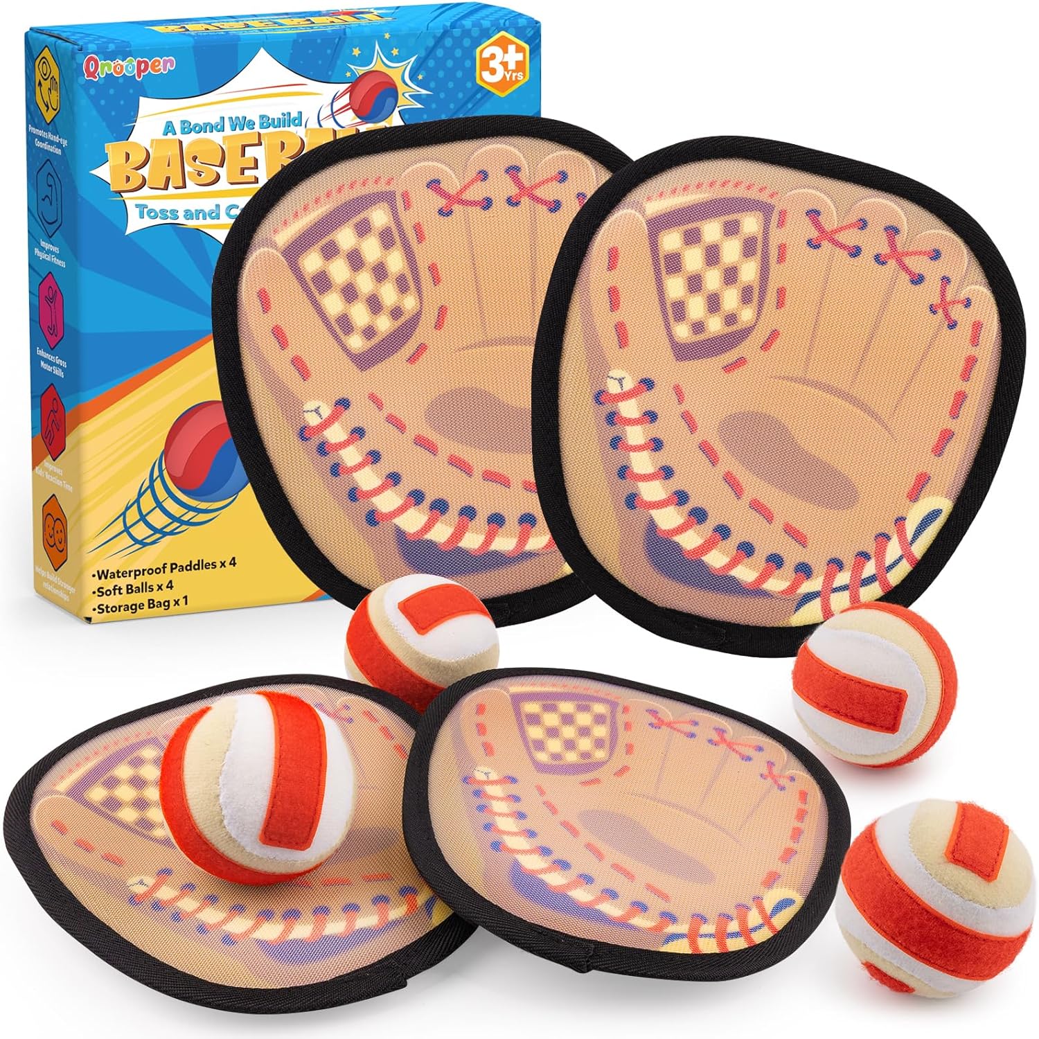 Toss and Catch Ball Game with Soft Balls & Sticky Baseball Gloves - Toys for Indoor, Outdoor, Yard, Beach, Pool, Camping - Birthday Gift for Boys, Girls, Toddler, Kids Ages 3-12 - Brown