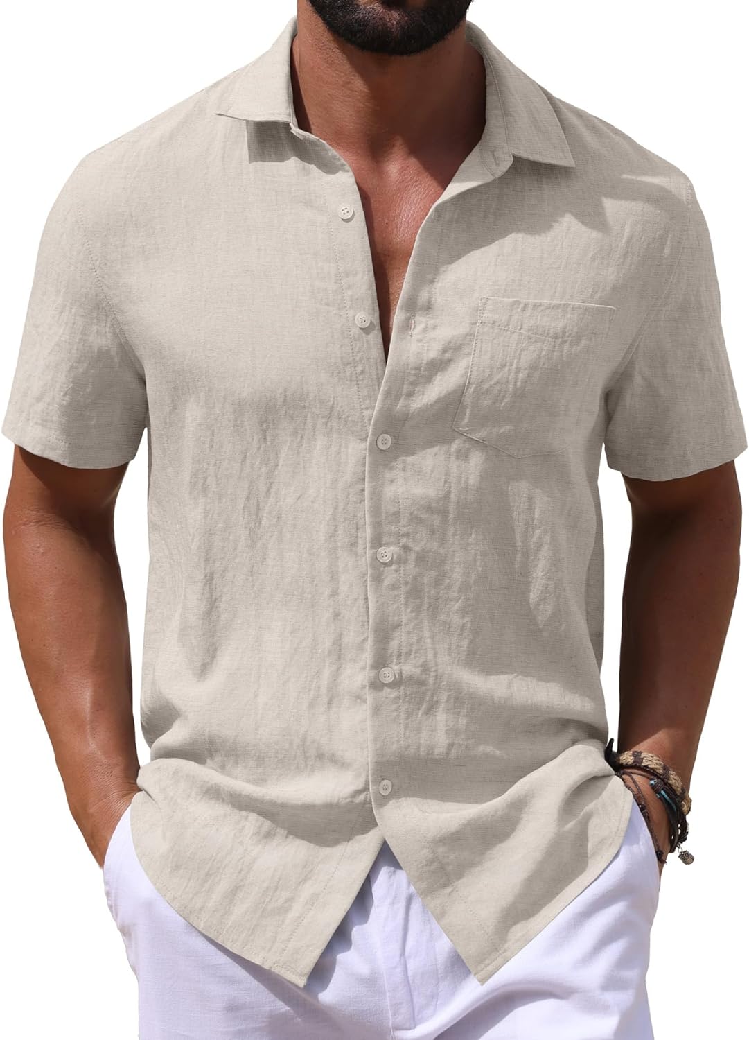 Sailwind Men's Linen Button Down Shirts Short Sleeve Casual Lightwetght Beach Summer Vacation Shirt with Pocket
