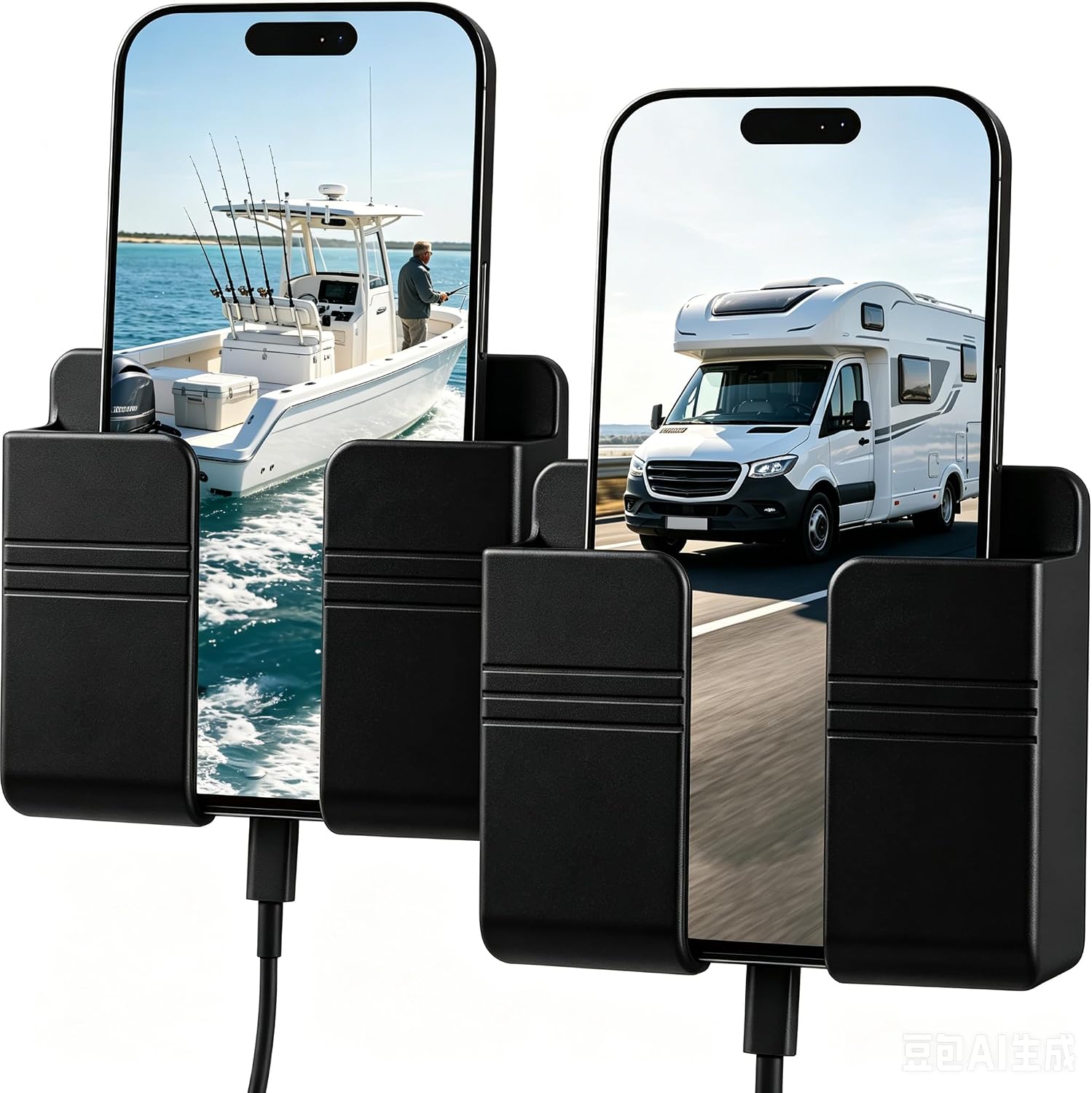 Wall Mount Cell Phone Holder，2 Pcs RV Storage and Organization Accessories, Pontoon Boat Boating Must Haves, Camper Decor wall Mounted for Inside, Travel Trailers Essential, Black