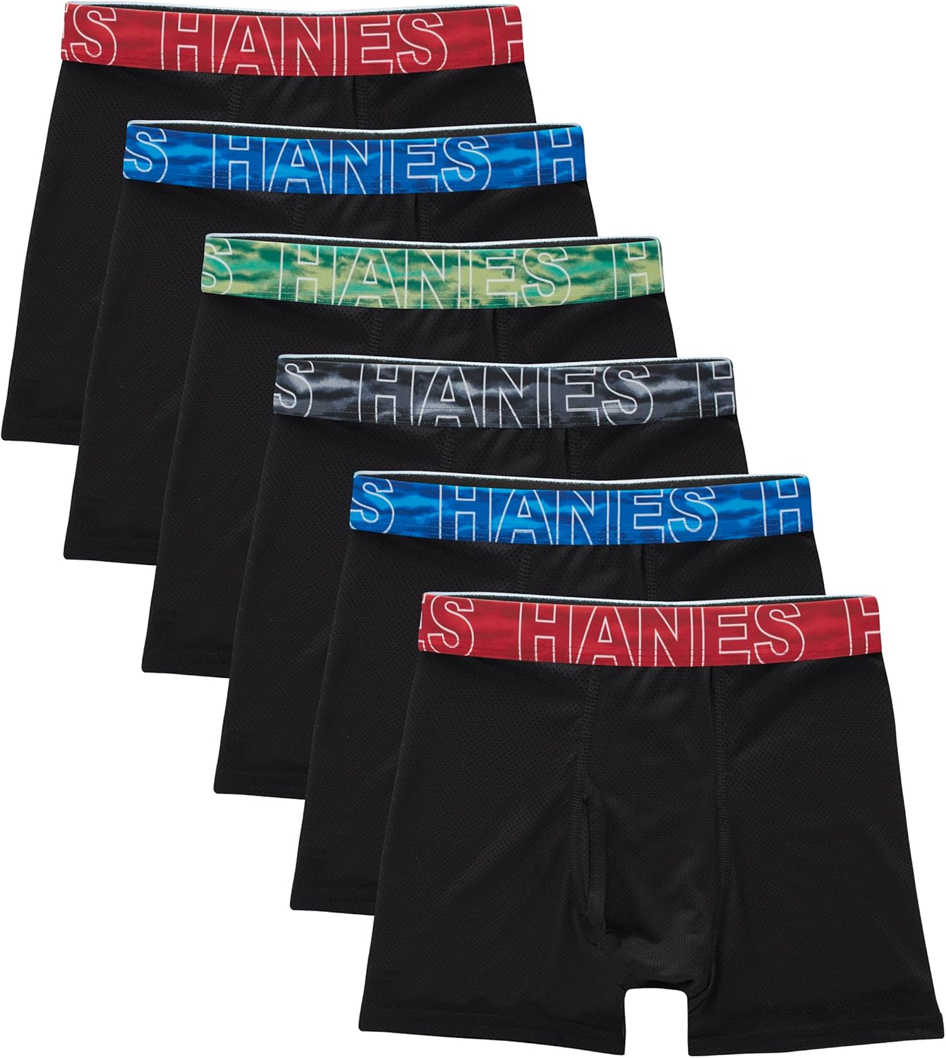 Hanes Boys' Moves Performance Underwear Boxer Brief, 6-pack, All Over Mesh Moisture Wicking Boxer Briefs