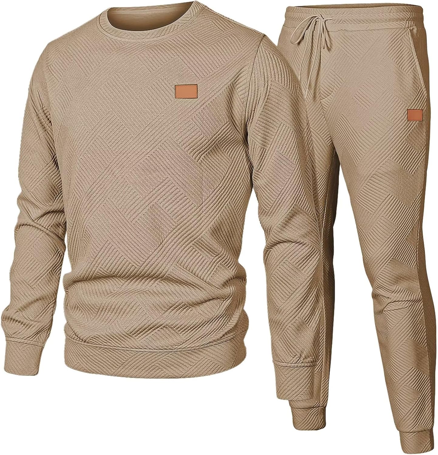 Dokotoo Men Men's 2 Piece Sweatsuits Outfits Casual Crewneck Jacquard Sweatshirt Joggers Sweatpants Set Tracksuit
