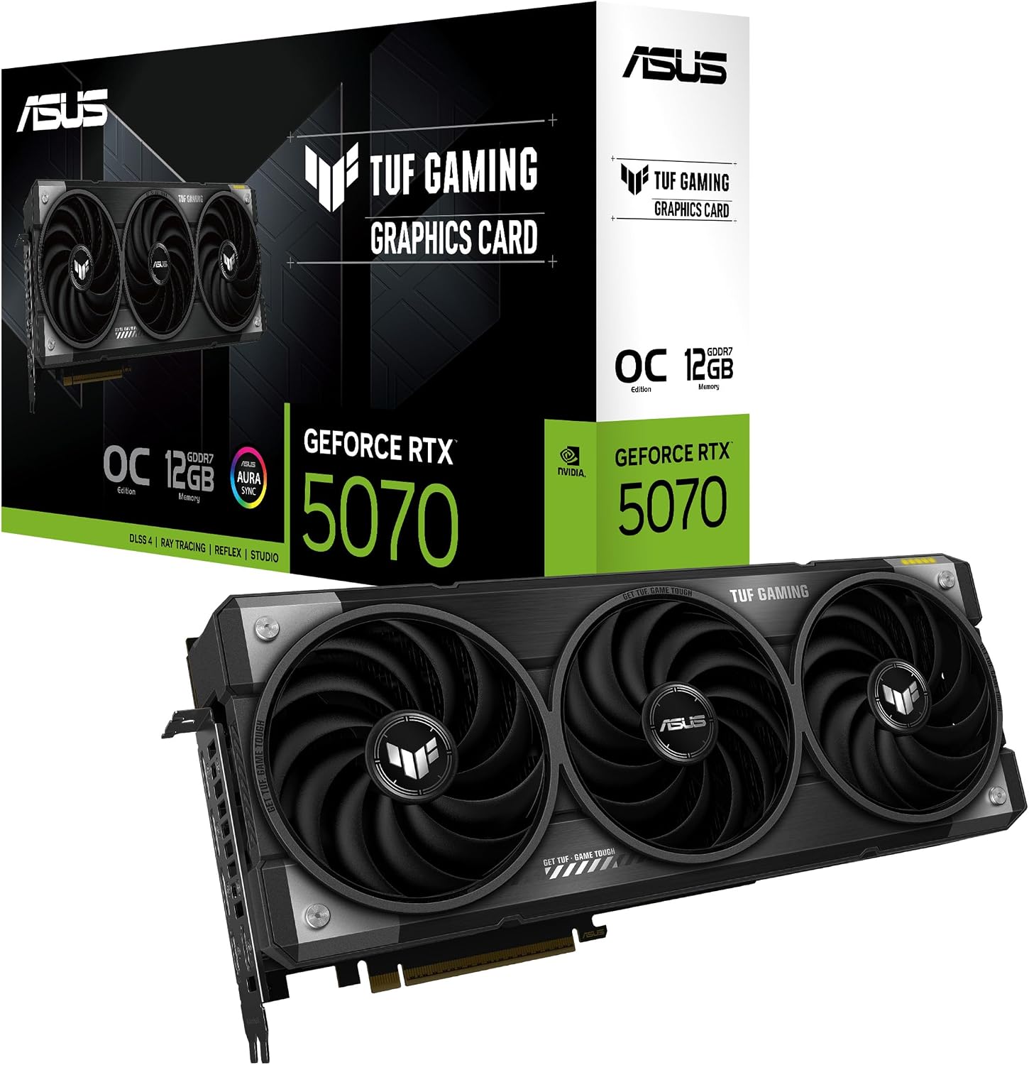 ASUS TUF Gaming NVIDIA GeForce RTX 5070 12GB GDDR7 OC Edition Graphics Card, (PCIe 5.0, HDMI/DP 2.1, 3.125-Slot, Military-Grade Components, Protective PCB Coating, Axial-tech Fans), 3 Year Warranty