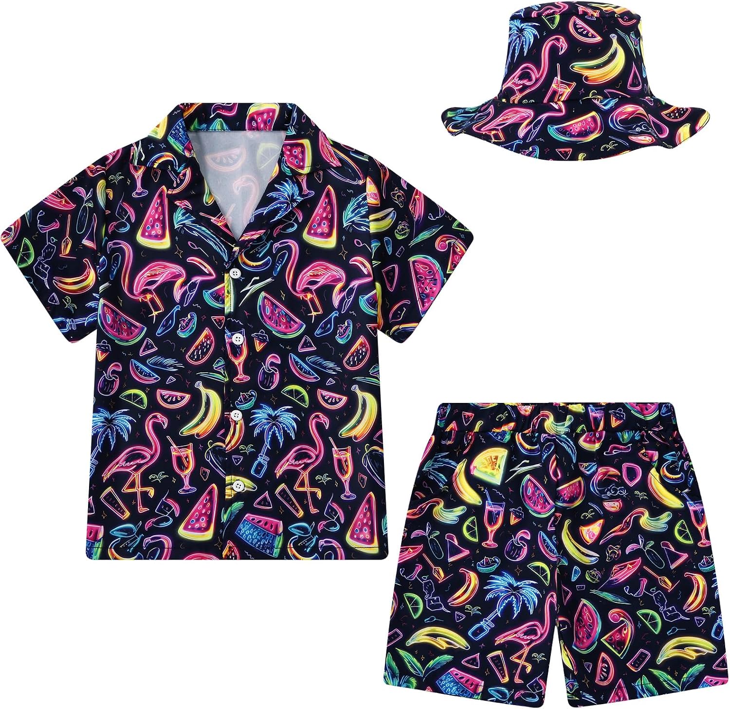 ZOEREA Boys Hawaiian Outfit 3Pcs Kids' Summer Beach Clothes Set Luau Tropical Shirt Top +Shorts + Hat for Children 4-12 Year