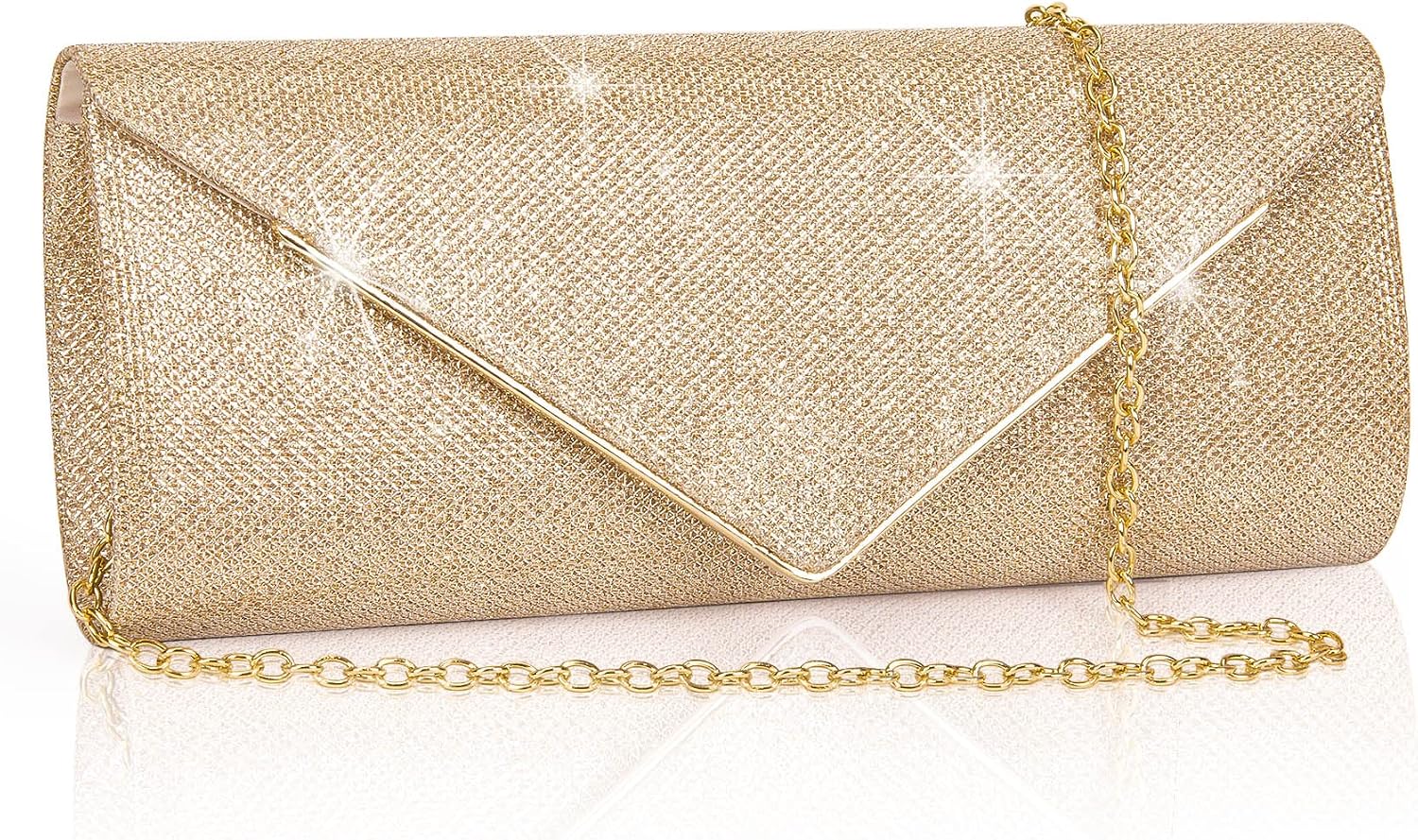 Larcenciel Clutch Purses for Women, Sparkling Envelope Evening Bag with Detachable Chain