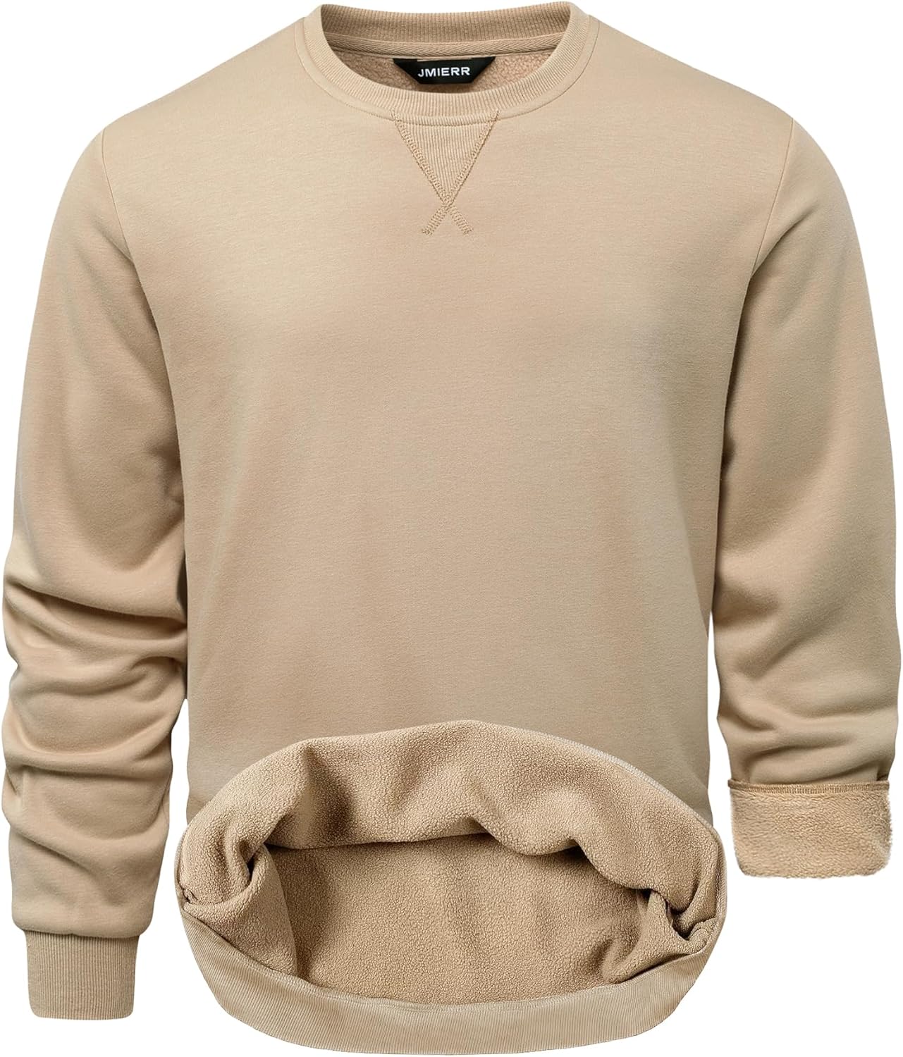 JMIERR Mens Cotton Sherpa Lined Sweatshirts Casual Fleece Long Sleeve Crewneck Fall Winter Pullover Shirts