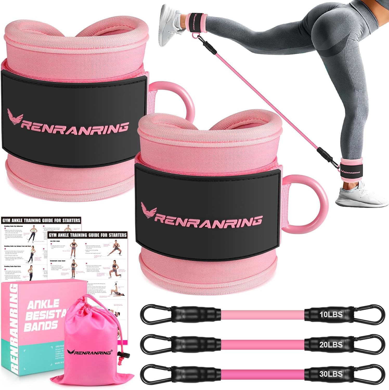 Ankle Resistance Bands with Cuffs, Ankle Bands for Working Out, Ankle Resistance Band for Legs and Glutes Workout Equipment, Butt Exercise Equipment for Women