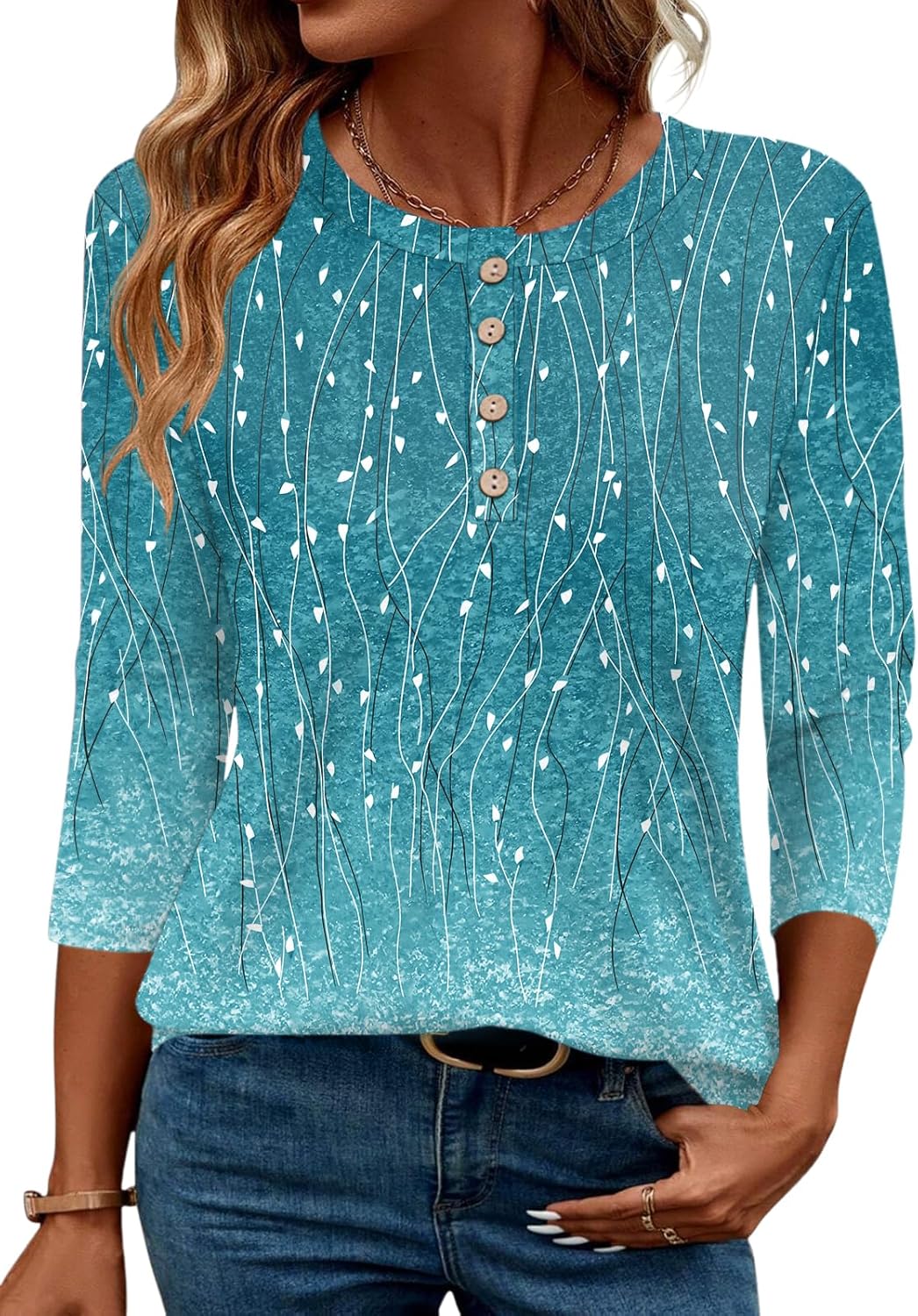 LOMON 3/4 Length Sleeve Womens Tops Casual Crewneck Pullover Tunics Summer Cute Blouses Fashion 2026