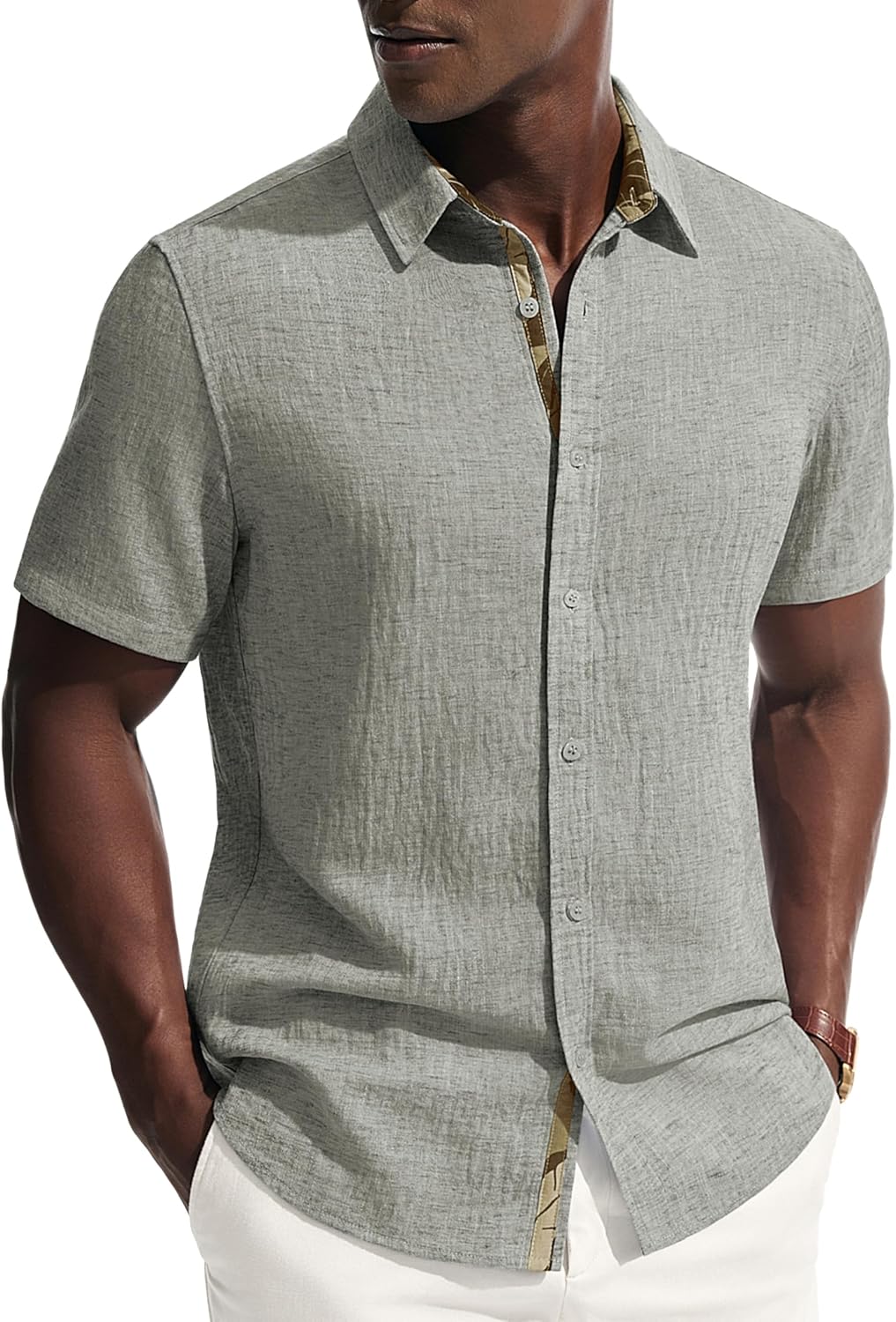 PJ PAUL JONES Men's Short Sleeve Button Down Shirt Casual Linen Summer Beach Wedding Dress Shirt
