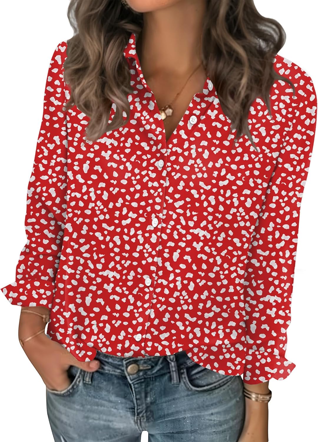 Zeagoo Women Blouses Chiffon Long Sleeve Button Down Shirts Business Causal Dressy Work Top V Neck Summer Spring Clothes