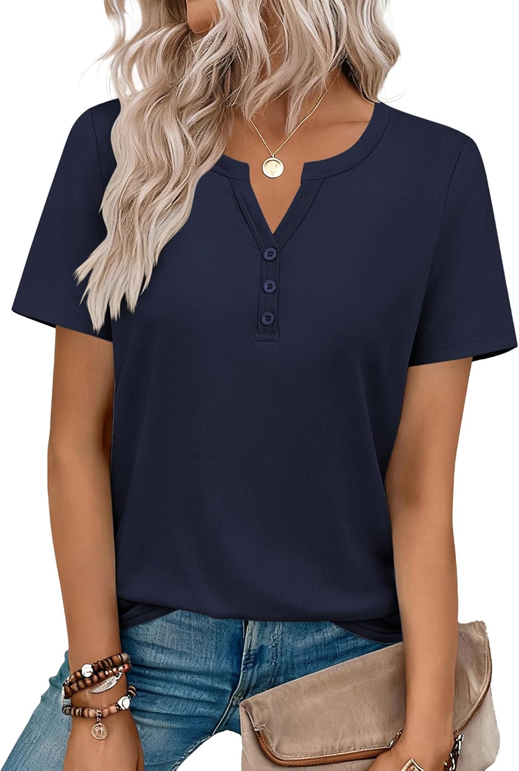 Zeagoo Womens Summer Tops V Neck Short Sleeve Shirts Dressy Casual Blouse Spring Vacation Tshirts Clothes