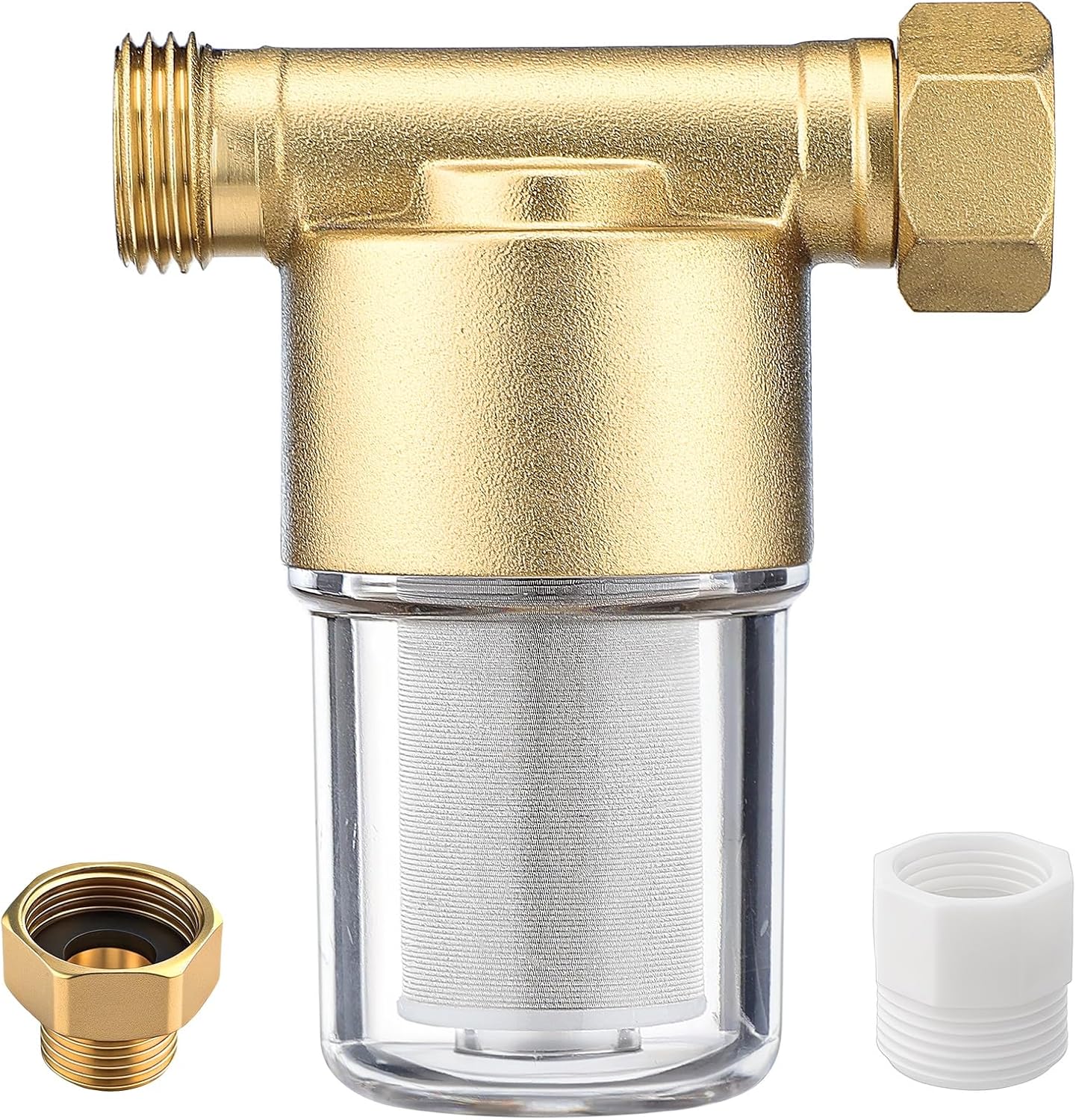 Reusable Brass Sediment Water Filter, 40 Micron Inline Washer Filter System for Washing Machine, Water Heater, Garden & RV, Reduces Clothing Yellowing, Dry Skin & Prevents Scale Build-Up