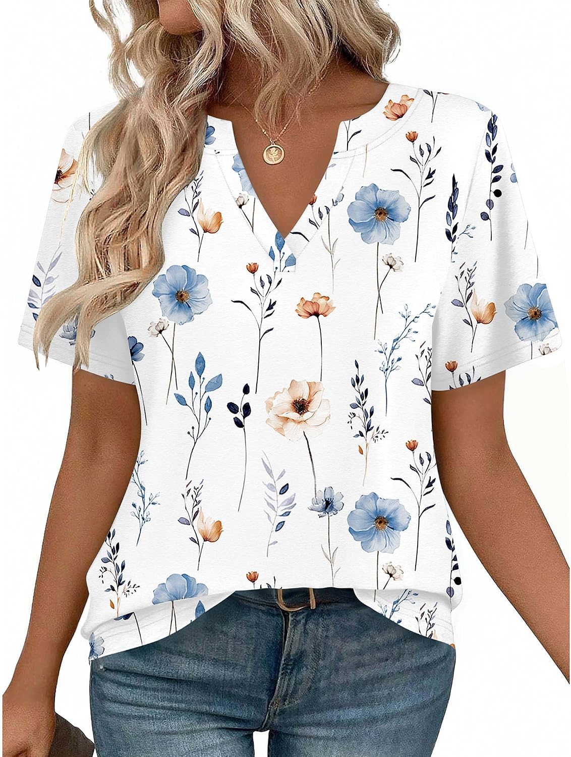 Zeagoo Womens Tops Short Sleeve V Neck Tee Shirts Cute Dressy Casual | Basic Clothing, Business Work Blouse, Loose Fit Tunic Fashion