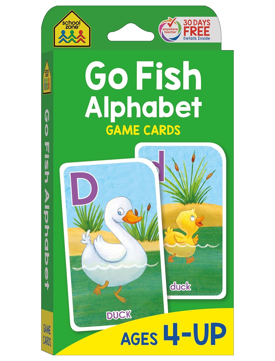 School Zone Go Fish Alphabet Game Cards: 56 ABC Flash Cards for Preschool & Kindergarten, Upper & Lowercase Letters, Phonics, Word-Picture Recognition, Parent & Baby Animals, Ages 4+
