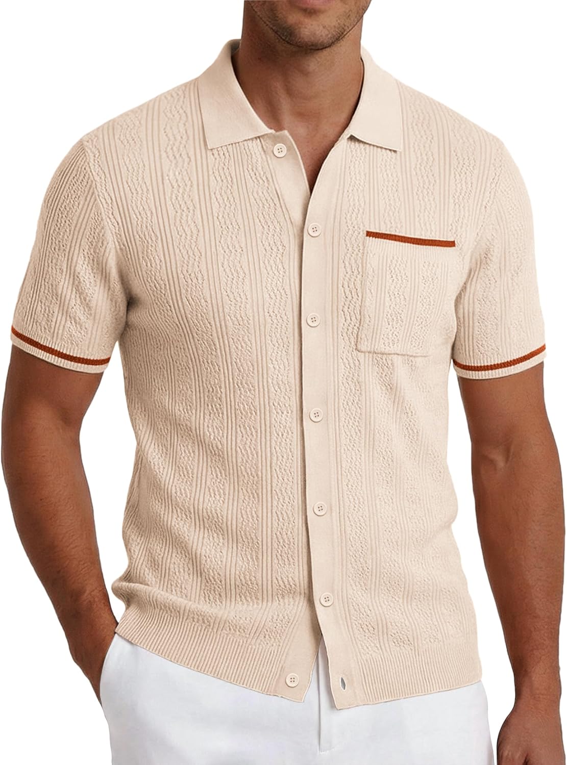COOFANDY Men's Knit Button Down Shirt 2025 Vintage Short Sleeve Polo Shirt Casual Beach Tops