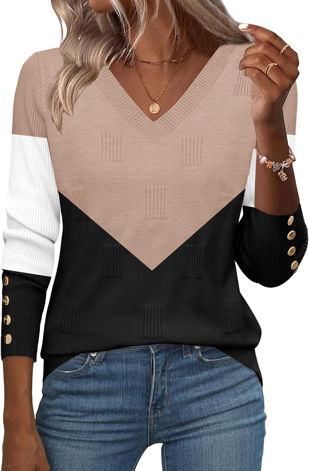 Zeagoo Womens V Neck Sweaters Long Sleeve Lightweight with Buttons Oufits | Basic Pullover Sweater Blouse Tops Fashion Clothing, Ribbed Knit Trendy Fashion Spring Fall Clothing, Business Work Outfits