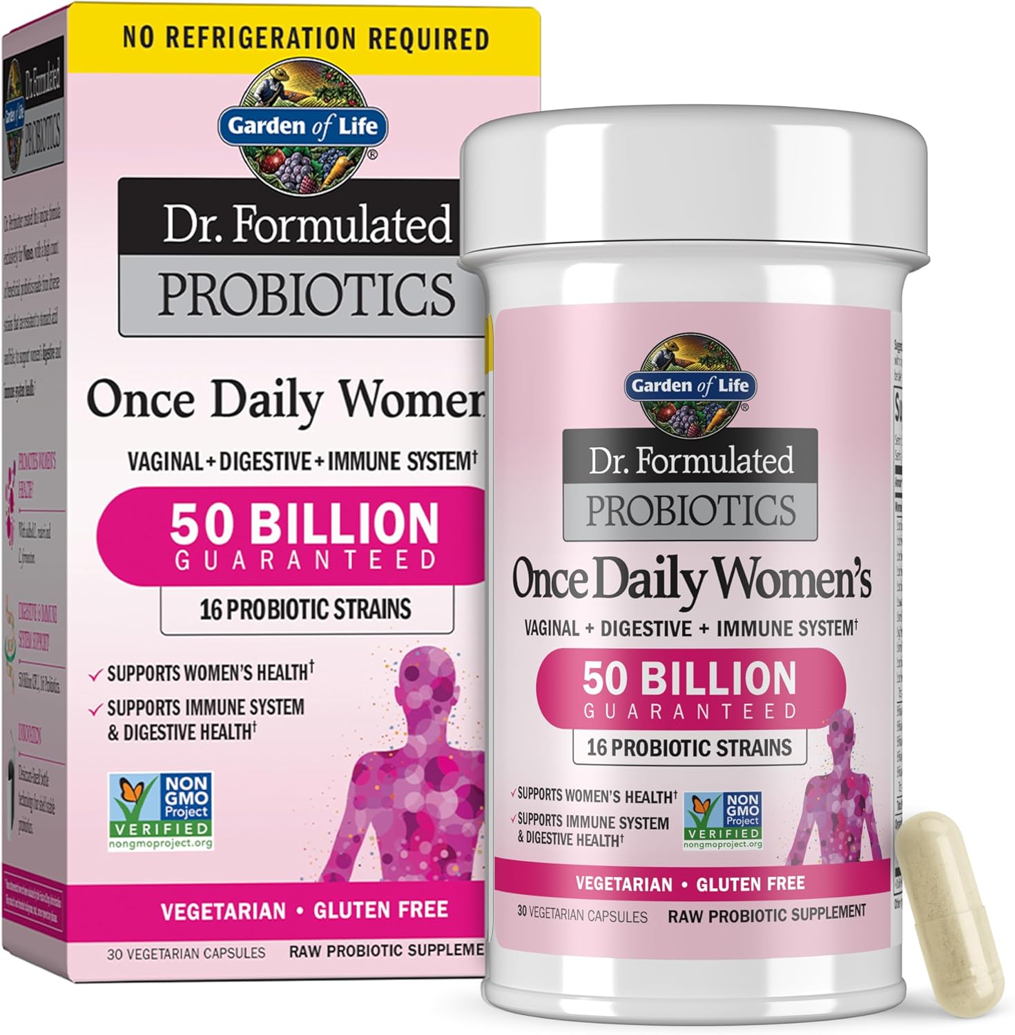 Garden of Life Once Daily Dr. Formulated Probiotics for Women 50 Billion CFU 16 Probiotic Strains with Organic Prebiotics for Digestive, Vaginal & Immune Health, Dairy Free, Shelf Stable 30 Capsules