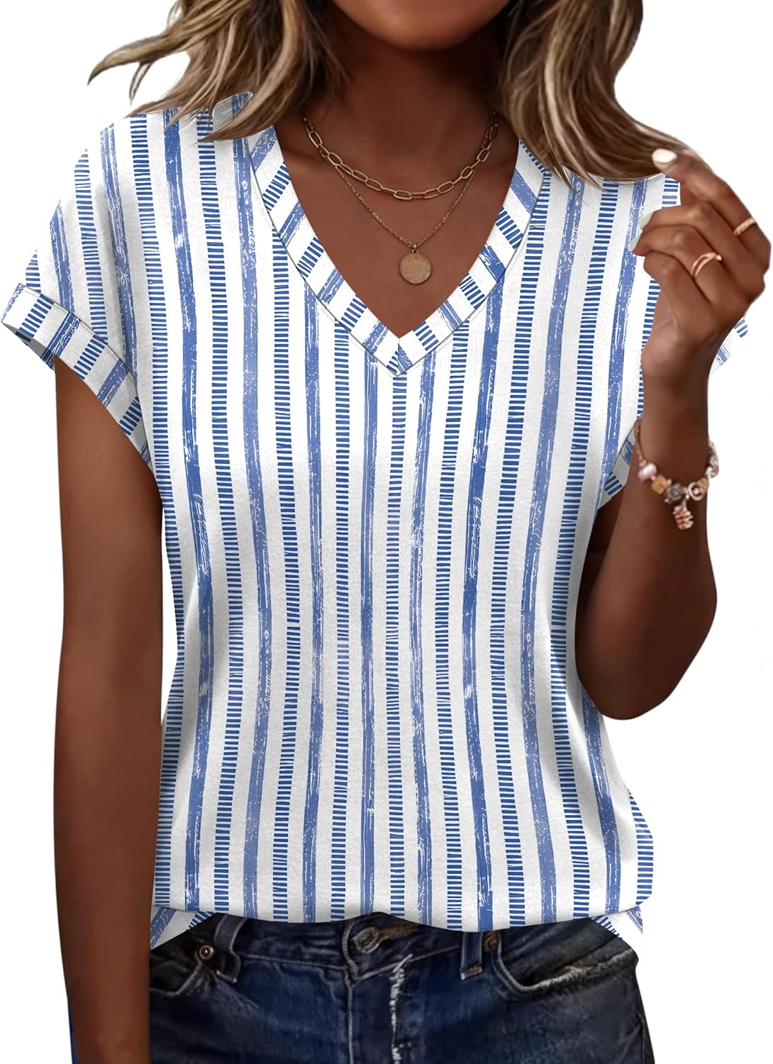 Rapbin Womens Summer Tops Women Blouses Dressy Casual V Neck T Shirts Short Sleeve Spring Tops for Women