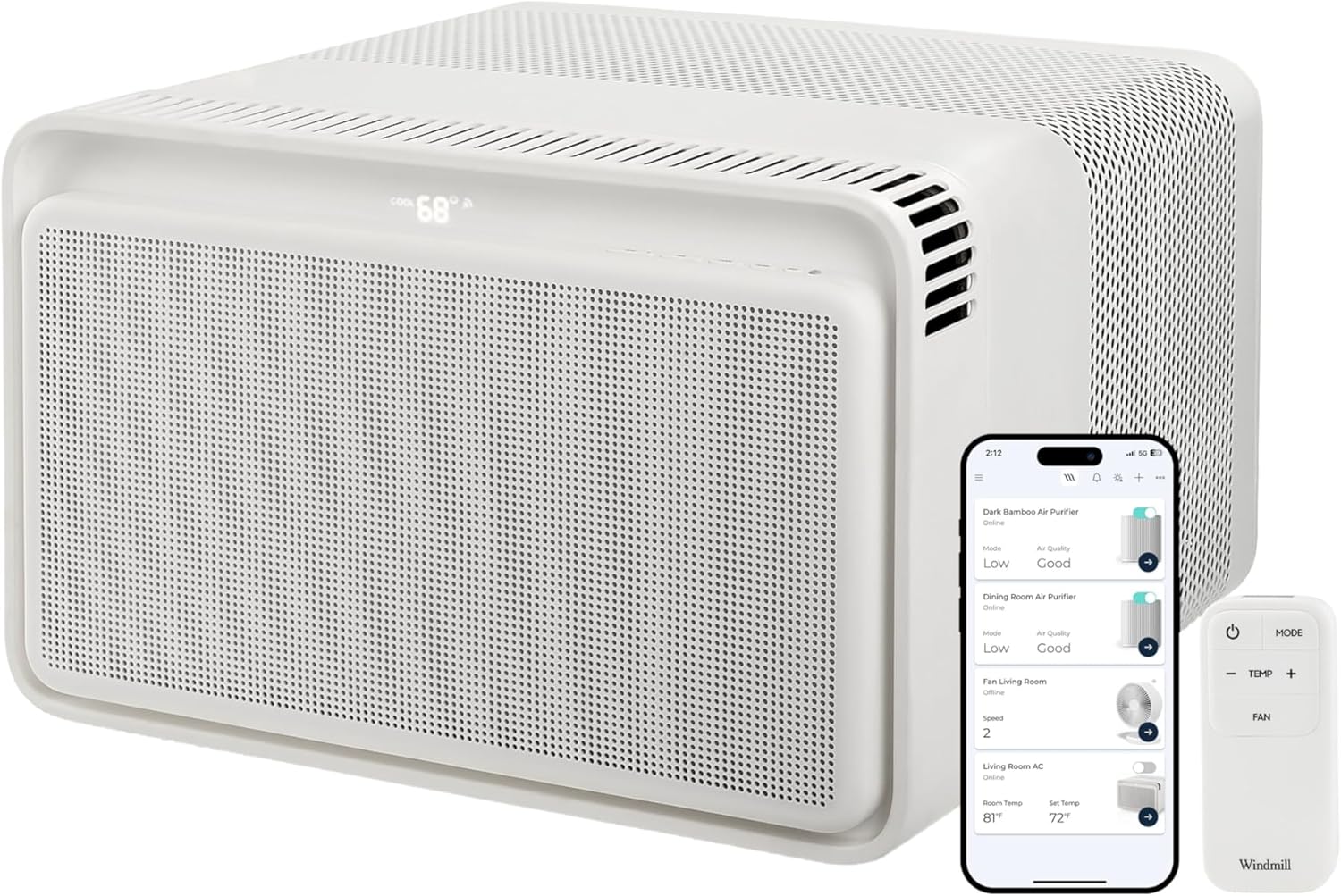 Windmill 6,000 BTU Window Air Conditioner, Cools up to 250 sq ft | Quiet and Smart, Easy Install, Voice-Enabled, Remote and App Control AC Unit, 6,000 BTU