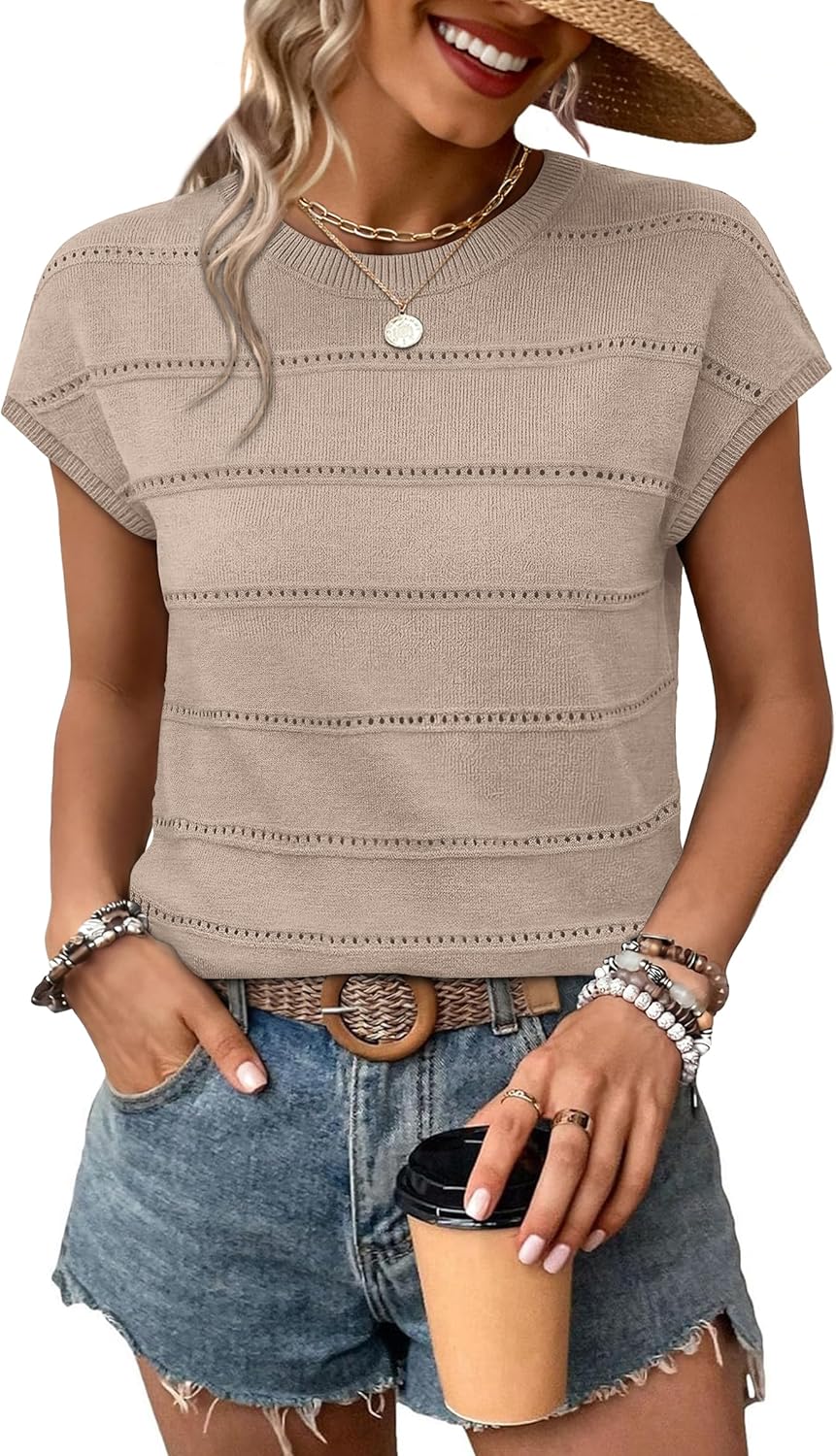 WIHOLL Womens Lightweight Sweater Spring Summer Fall Outfits Cap Sleeve Hollow Out Knit Fashion Clothing 2026