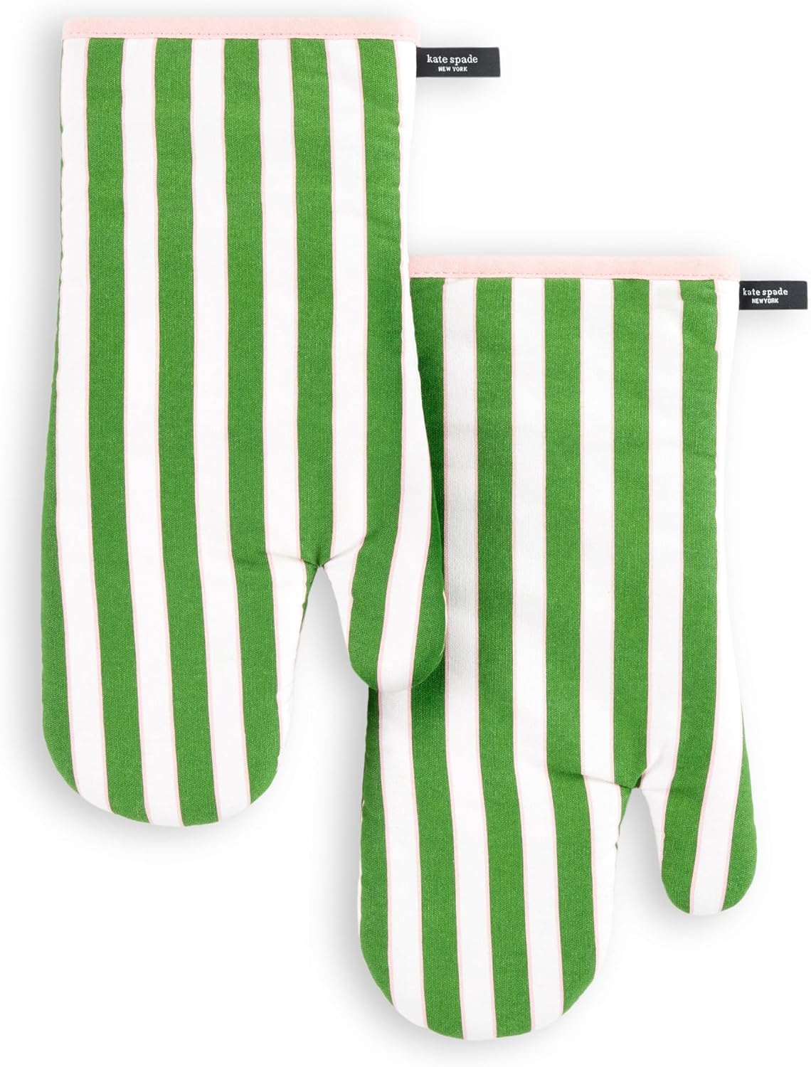 kate spade new york Botanical Stripe Oven Mitt 2-Pack Set, 7" x 13", Green/Pink