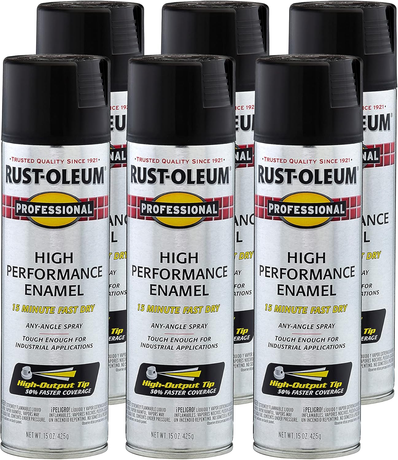 Rust-Oleum 7578838-6PK Professional High Performance Enamel Spray Paint, 15 oz, Flat Black, 6 Pack