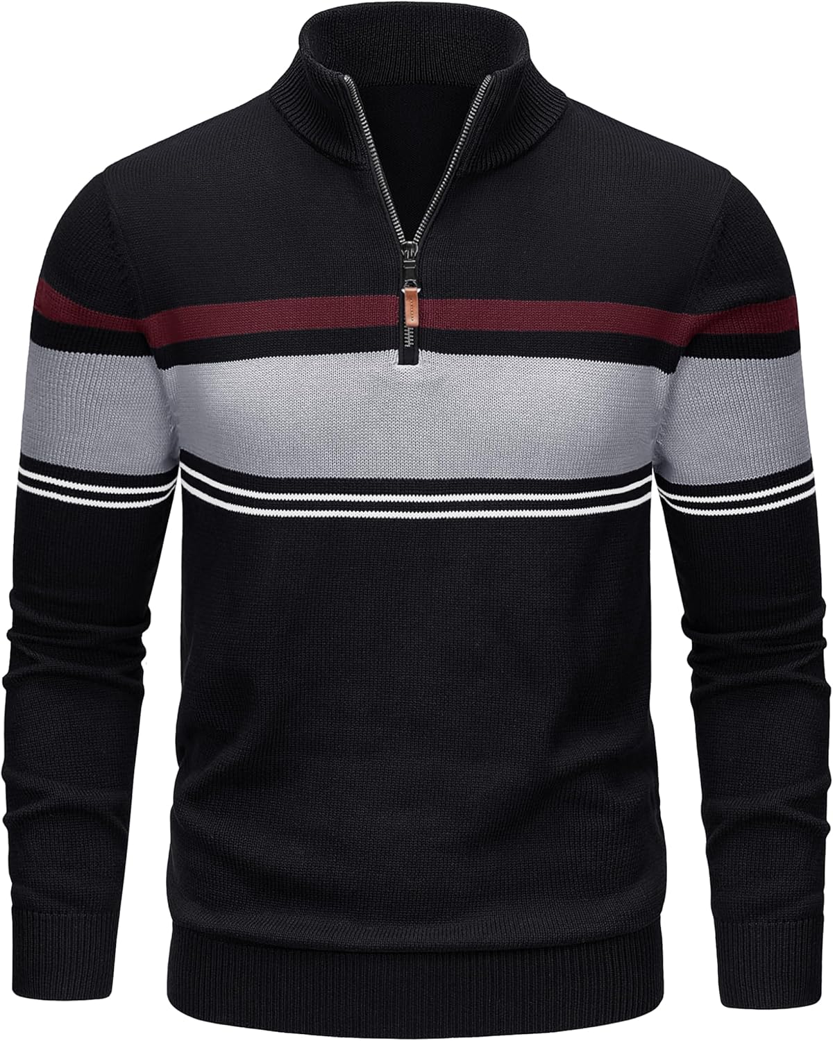 TACVASEN Men's Quarter Zip Sweaters Cotton Pullover Sweater Striped Casual Fall Winter Warm Pullover Sweatshirts