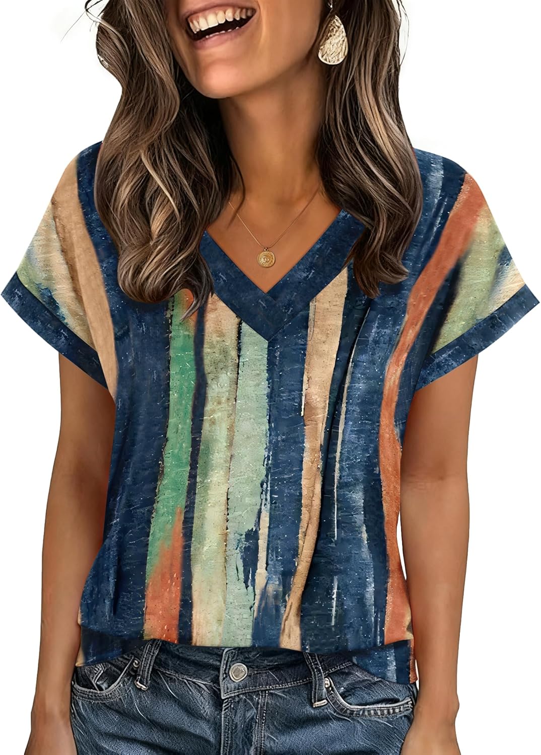 Zeagoo Womens Summer Tops Rolled Short Sleeve V Neck Shirts Casual Dressy Business Work Blouses Outfits
