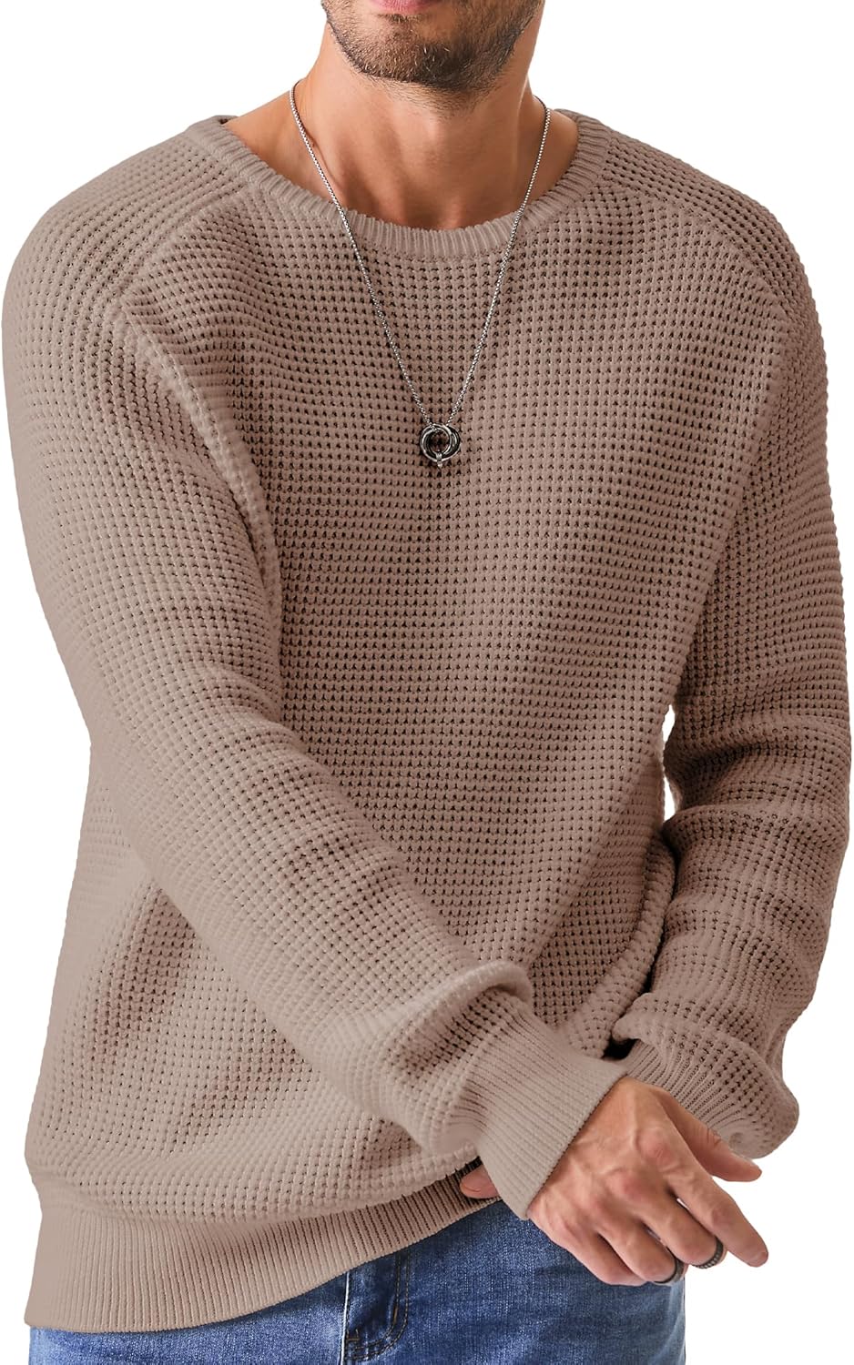 JMIERR Men's Crewneck Pullover Sweater Waffle Knitted Sweaters | Vintage Sweater, Long Sleeve, Warm Fall Winter Gear, Casual Regular Fit Jumpers, Soft Knit Fabric, Old Money Aesthetic