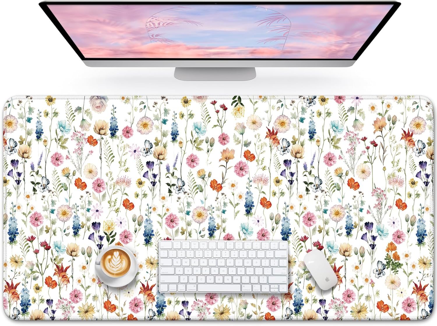 Large Desk Mat, Extended Mouse Pad for Desktop, 35.4" x 15.7" | Wildflowers Extended Desk Pad with Non-Slip Rubber Base and Smooth Surface for Work, Gaming, Office and Home
