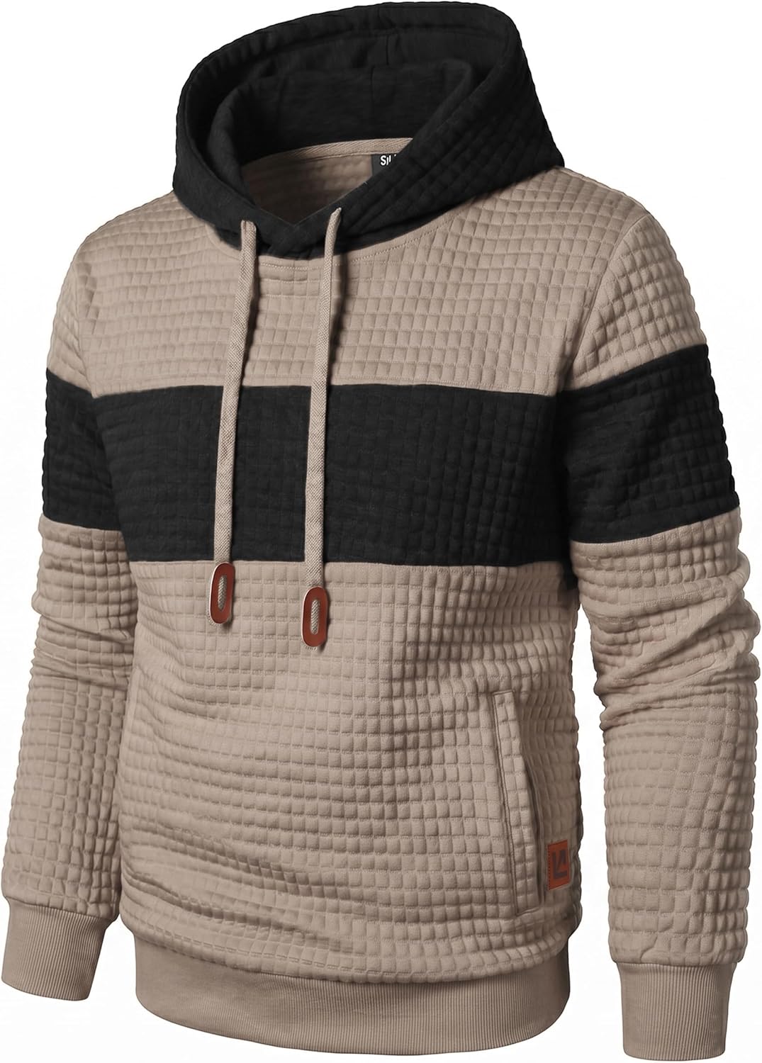 Qichic Men’s Sweatshirts Long Sleeve Pullover Patchwork Plaid Jacquard Hoodie Casual Drawstring Hoody Top