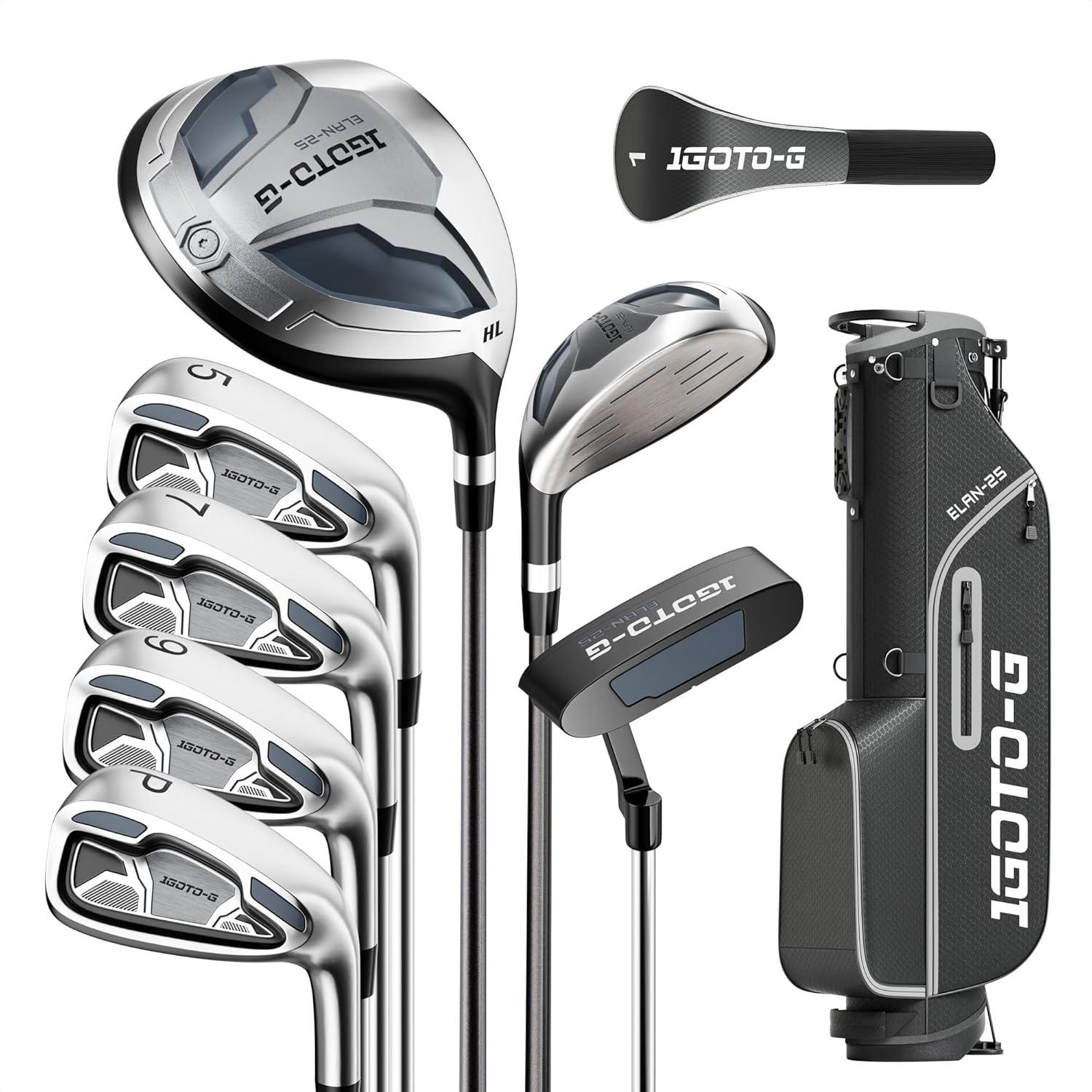 9 Pieces Golf Clubs Set for Men & Women - Complete Mens Golf Clubs Full Set Right/Left Handed Includes Stand Bag with Rain Hood, 1# Drive, 5# Hybrid 5# 7# 9# PW# Irons and Putter