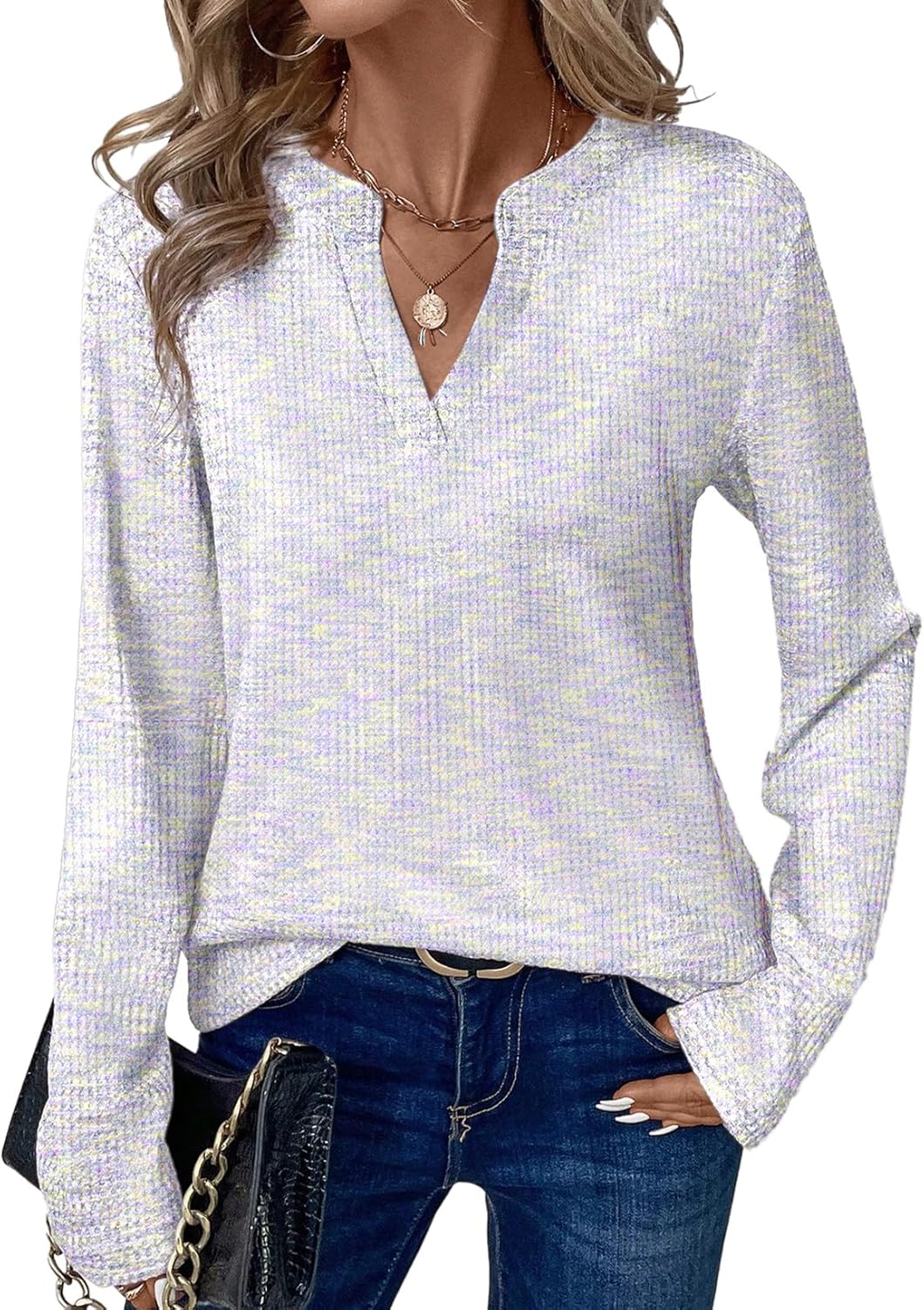 Dokotoo Womens V Neck Long Sleeve Waffle Knit Tops Dressy Casual Sweater Fall Fashion 2026