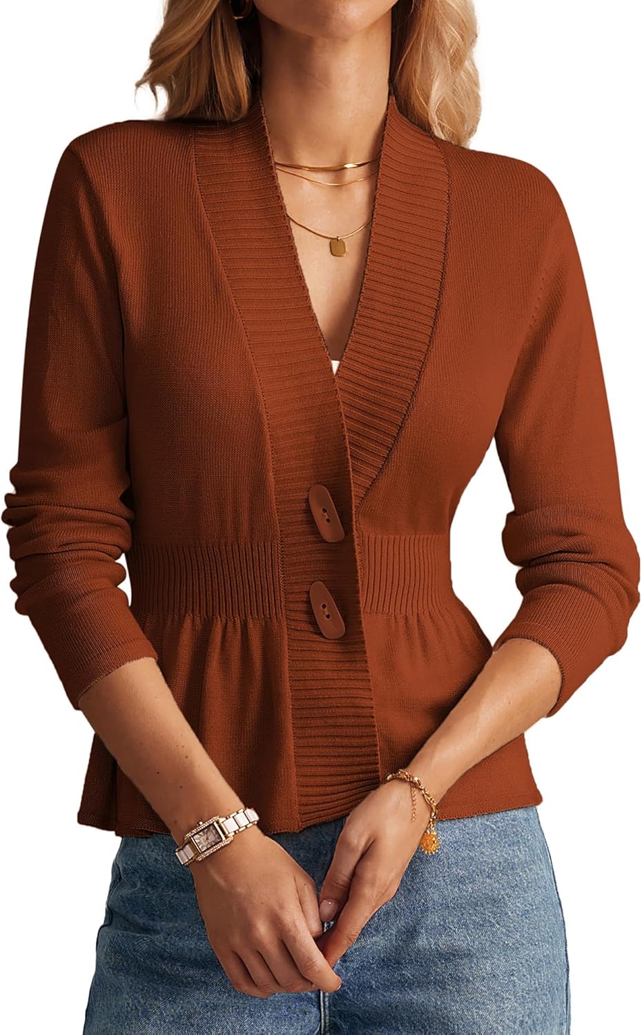 GRACE KARIN Women Cardigan Sweaters 2025 Fall,Long Sleeve Cropped Sweater Coat Trendy,Button Front Peplum Tops Lightweight