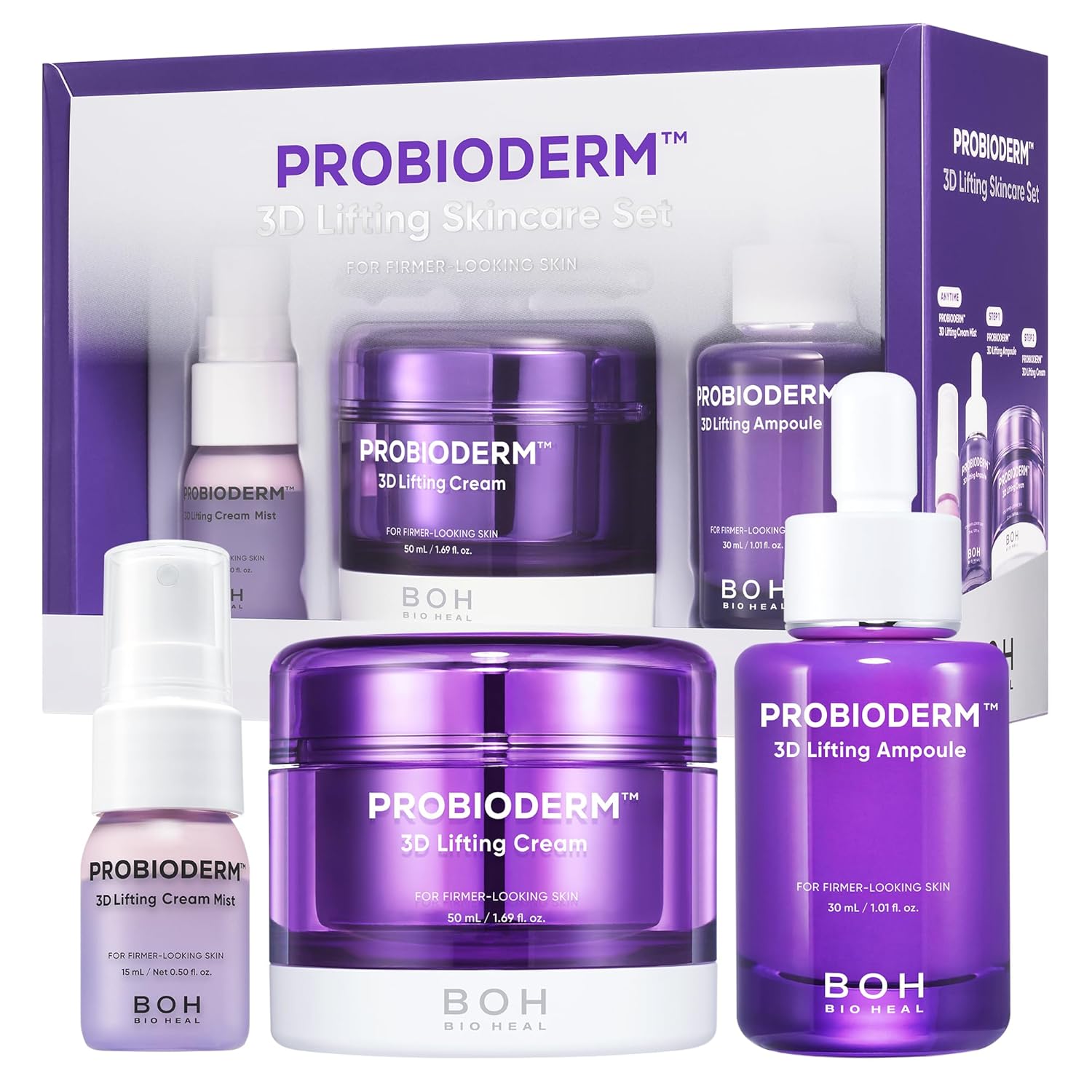 BIOHEAL BOH [Cardi B's Pick] Probioderm 3D Lifting Skincare Set | Korean Night Cream, Serum & Hydrating Face Mist for Lifting & Firming | Perfect Anti-Aging Routine for Dry, Dull, Saggy Skin
