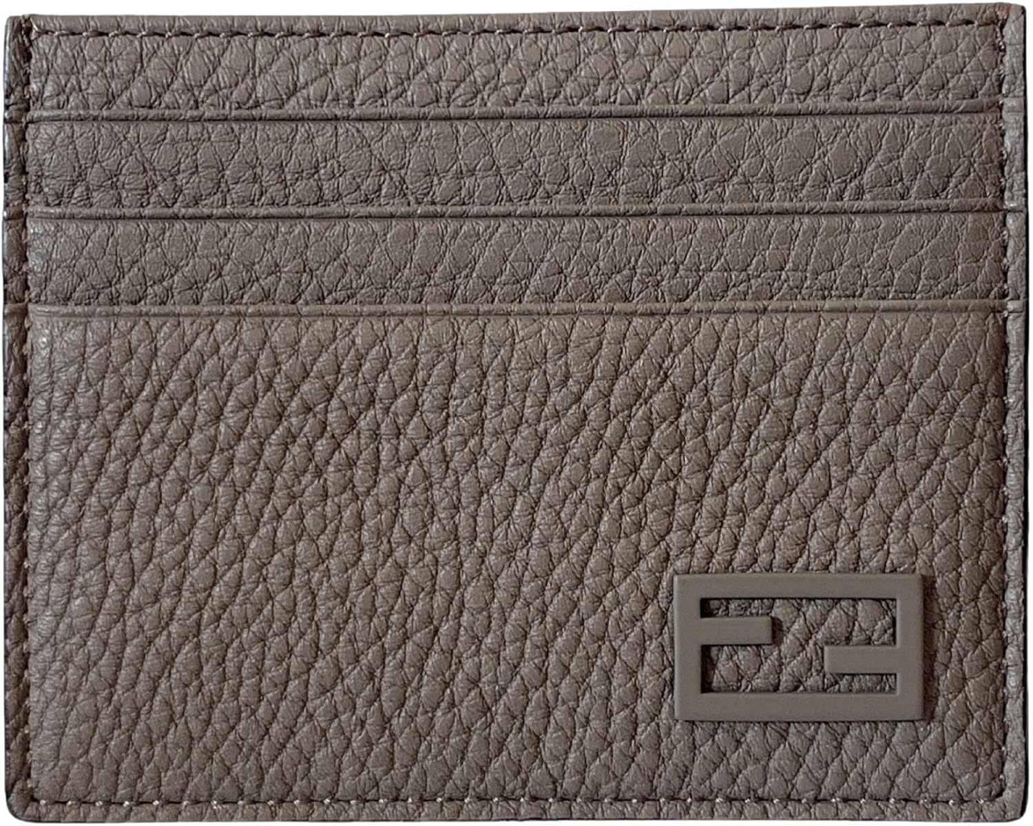 FENDI Baguette Grey and Yellow Grained Leather Card Case Wallet