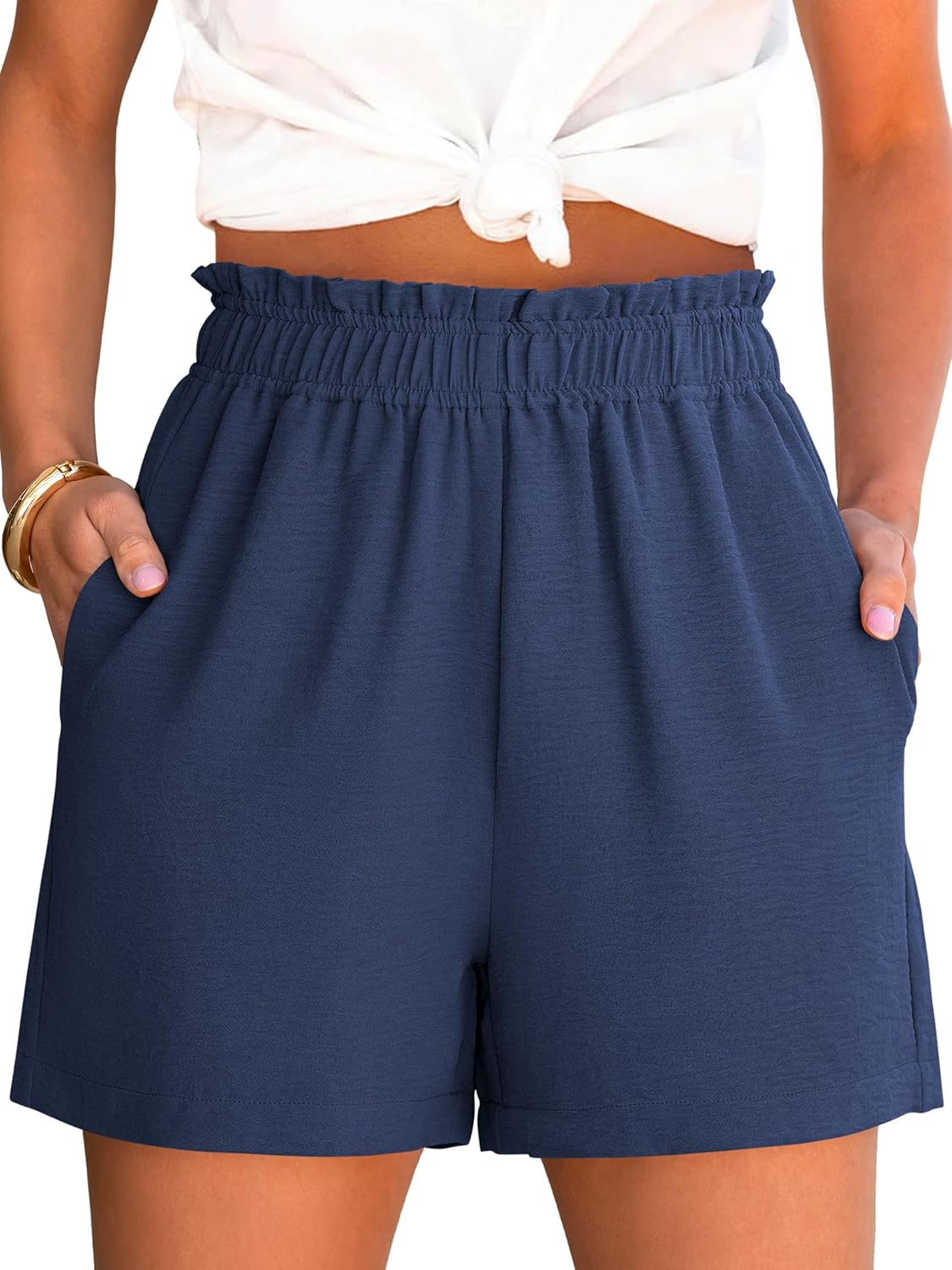 ANRABESS Shorts for Women,Dressy Casual Elastic High Waisted,Comfy Lightweight Airy,Summer Shorts for Beach,Travel & Vacation