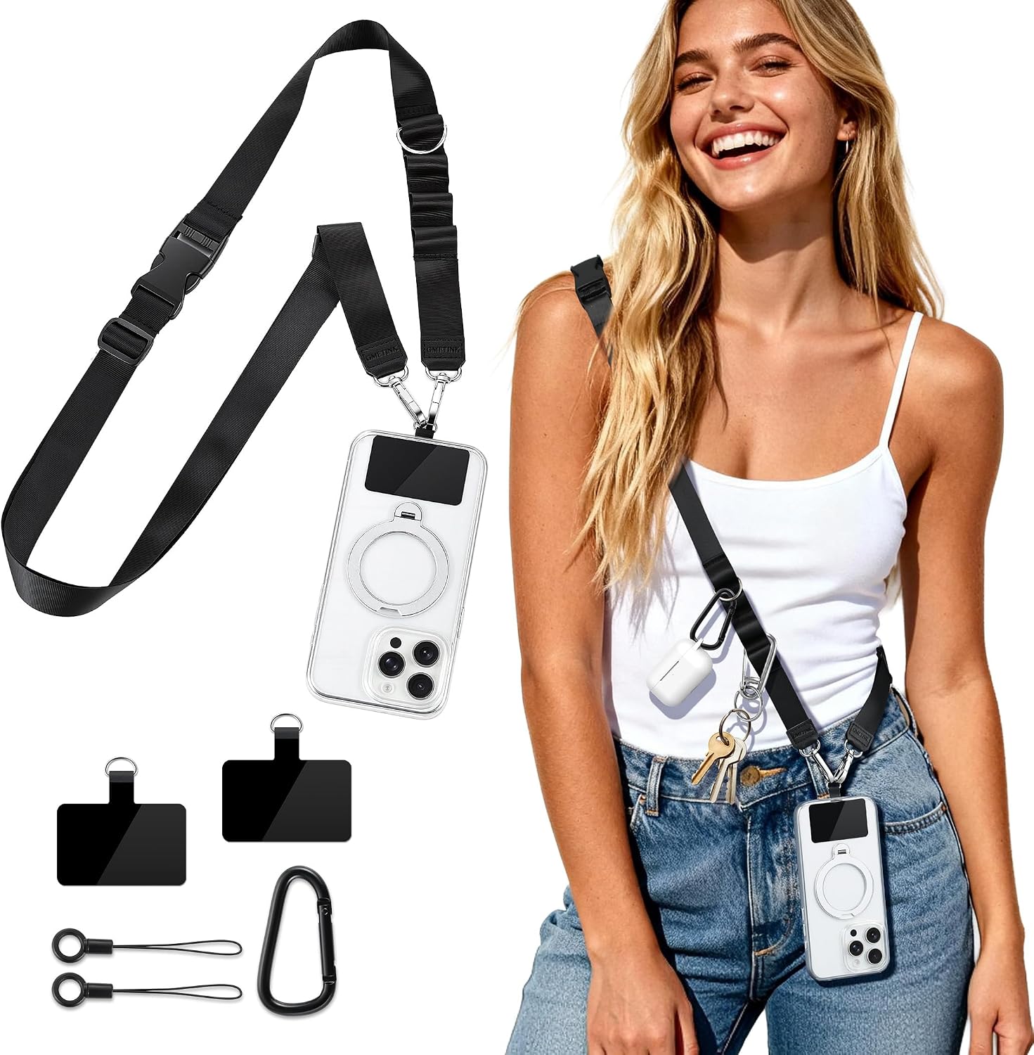 Multifunctional Phone Lanyard Adjustable Anti-Theft Crossbody Phone Strap | 18.3-27.2" Adjustable soft strap,Quick release,0.02" thin pad,Easy charging,Daily Walk Travel Hiking Essentials,Gifts