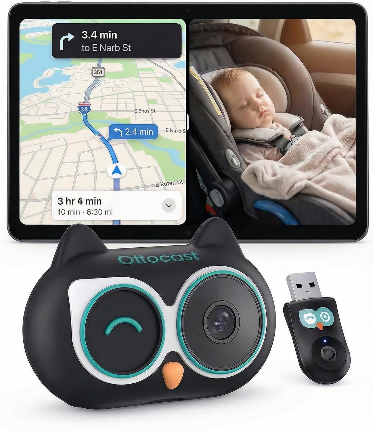 OTTOCAST Cabin Care Baby Car Camera 2026 (for Wired CarPlay Only) | Uses Your Car's Built-In Screen,No Extra Screen Needed,Split Screen for CarPlay and Baby,No-Glow Night Vision,150°Wide Angle