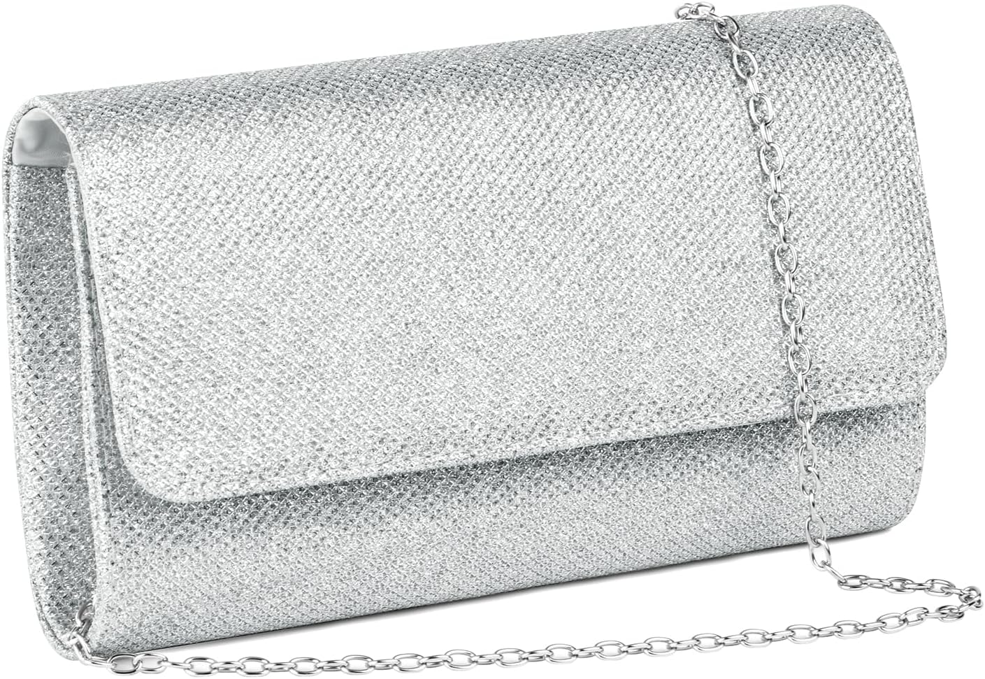OSDUE Evening Bag Clutch Purses for Women, Glitter Evening Bag Sparkling Envelope Packet with Detachable Chain for Prom Wedding Party Banquet Date (Silver)