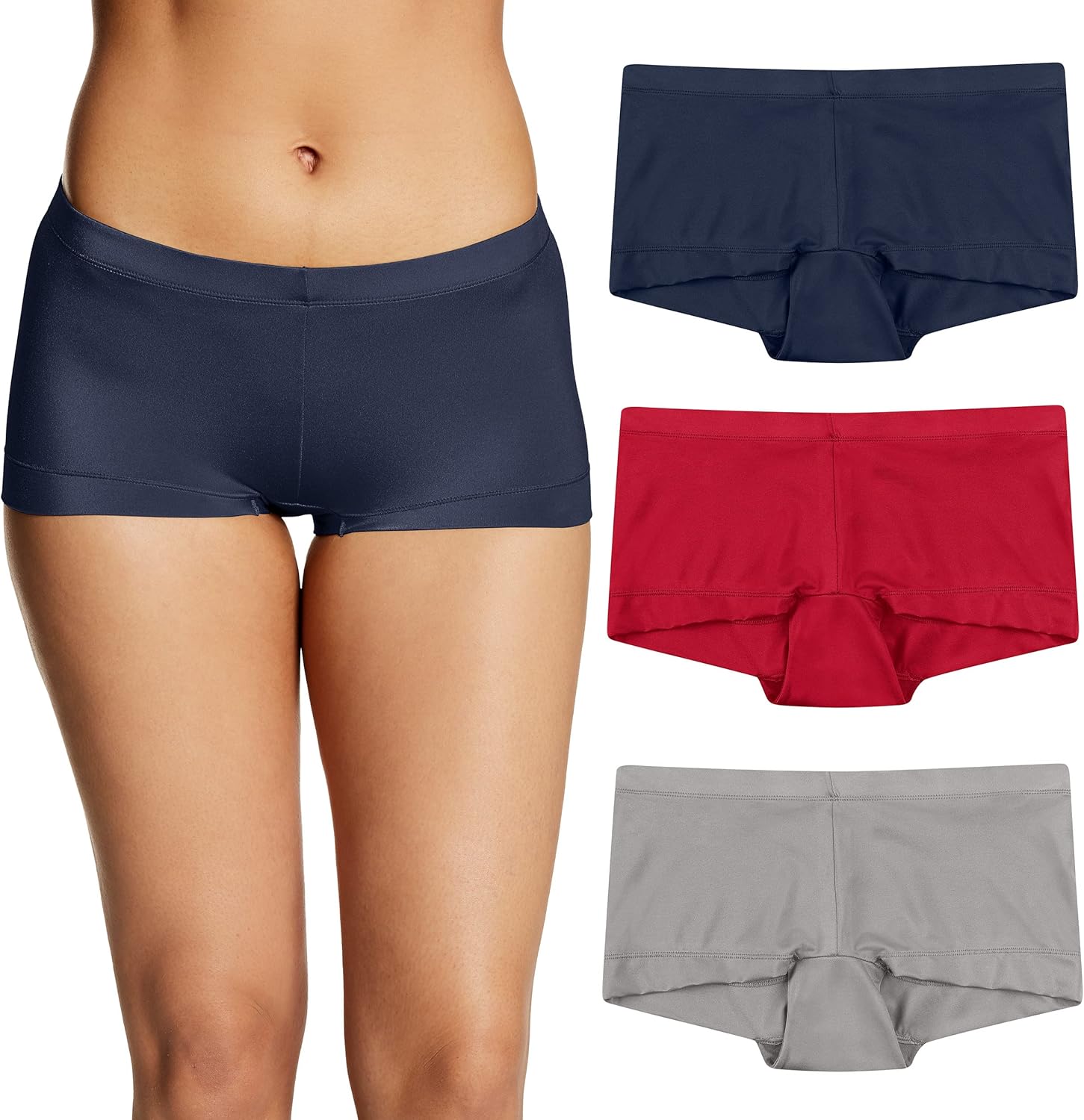 Maidenform Women's Underwear Boy Shorts Pack, 3-Pack, Microfiber Boy short Underwear Women Pack, Coverage Panties for Women