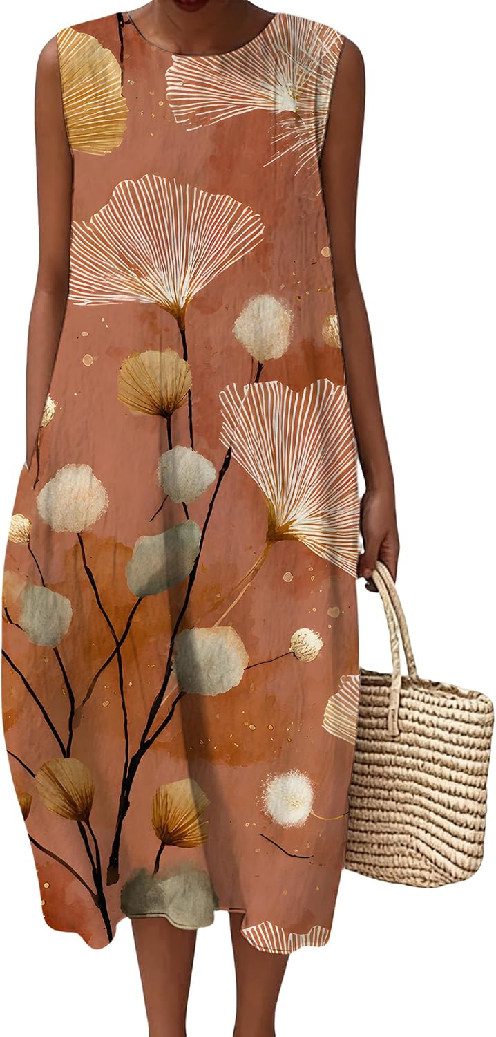 DMOYALA Summer Dresses for Women 2026 Beach Vacation Fashion Clothing Flower Tank Dress with Pockets